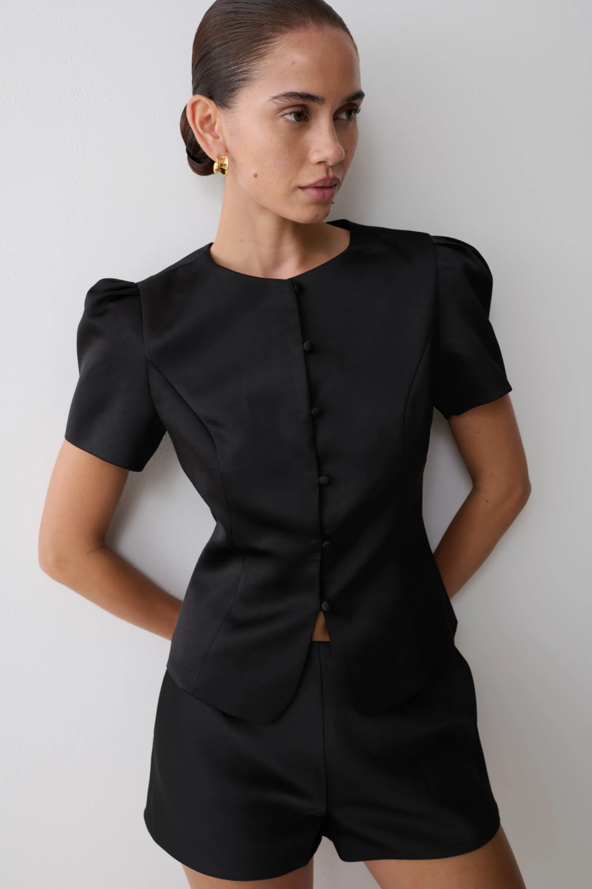 Anne Satin Mini Short - Black - Image 9