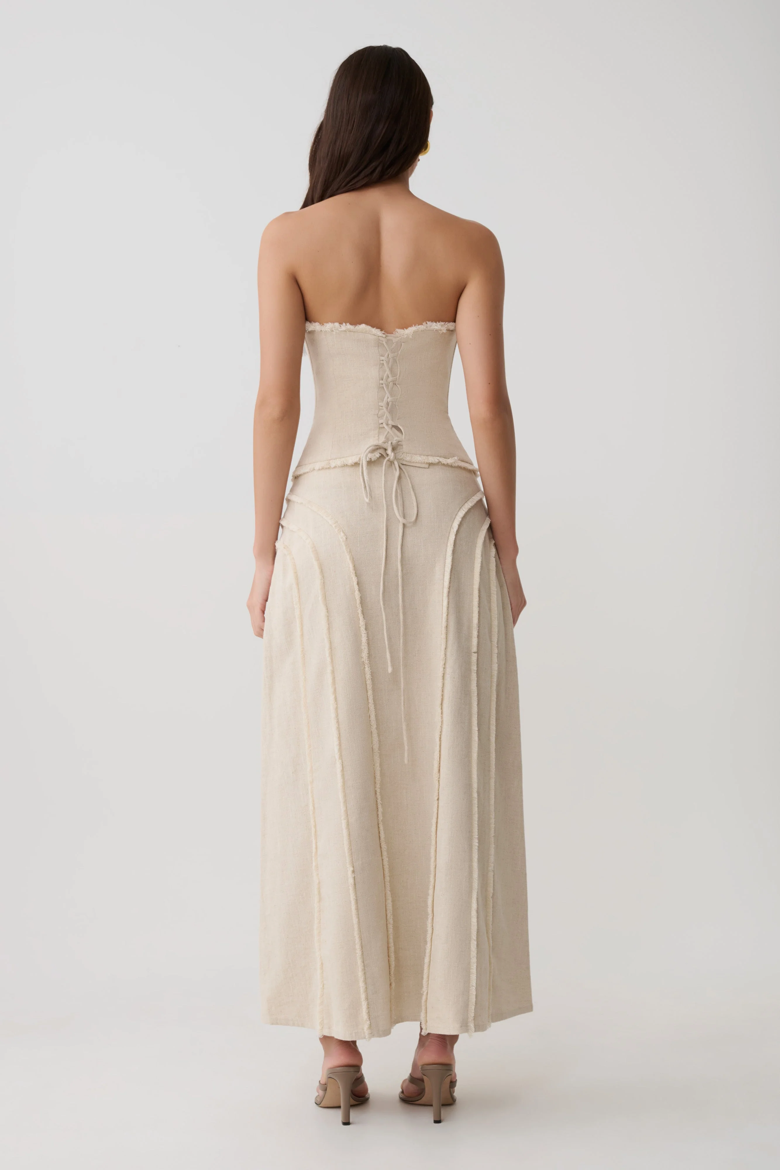 Annie Linen Frayed Midi Skirt - Natural - Image 2
