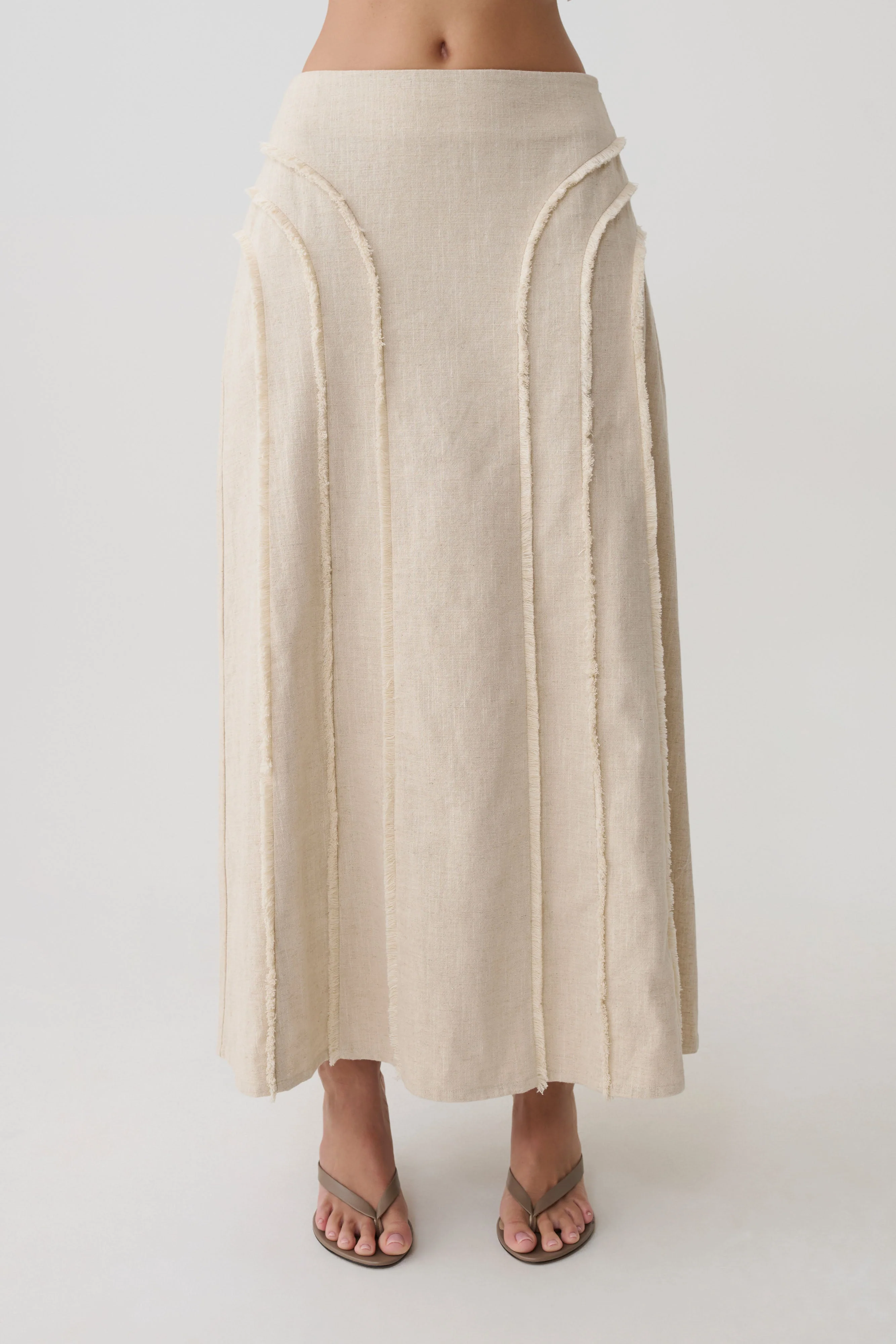 Annie Linen Frayed Midi Skirt - Natural - Image 6