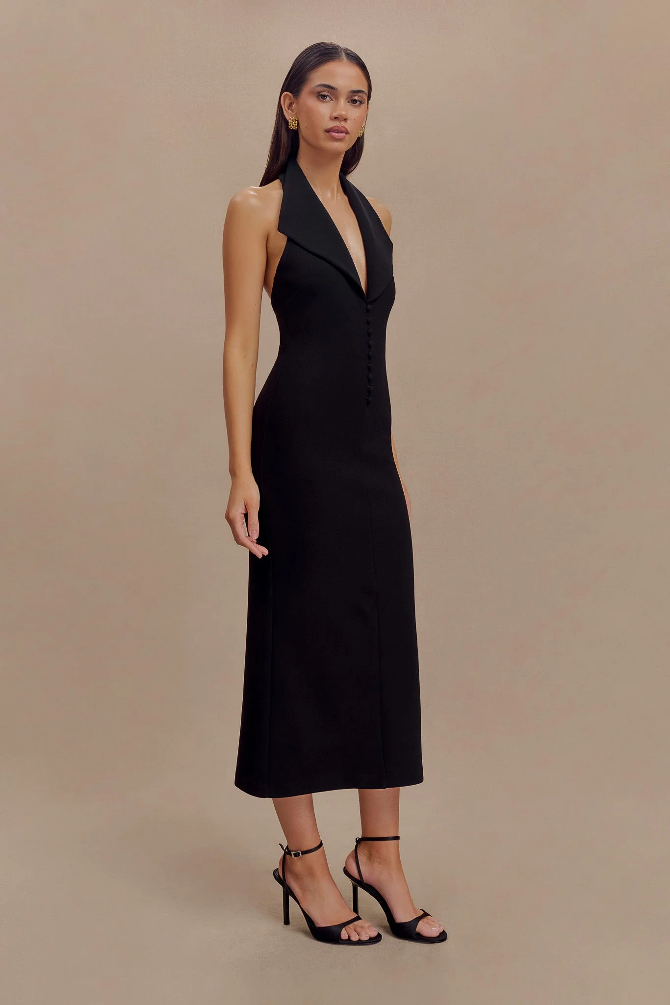 Annita Crepe Halter Midi Dress - Black - Image 4