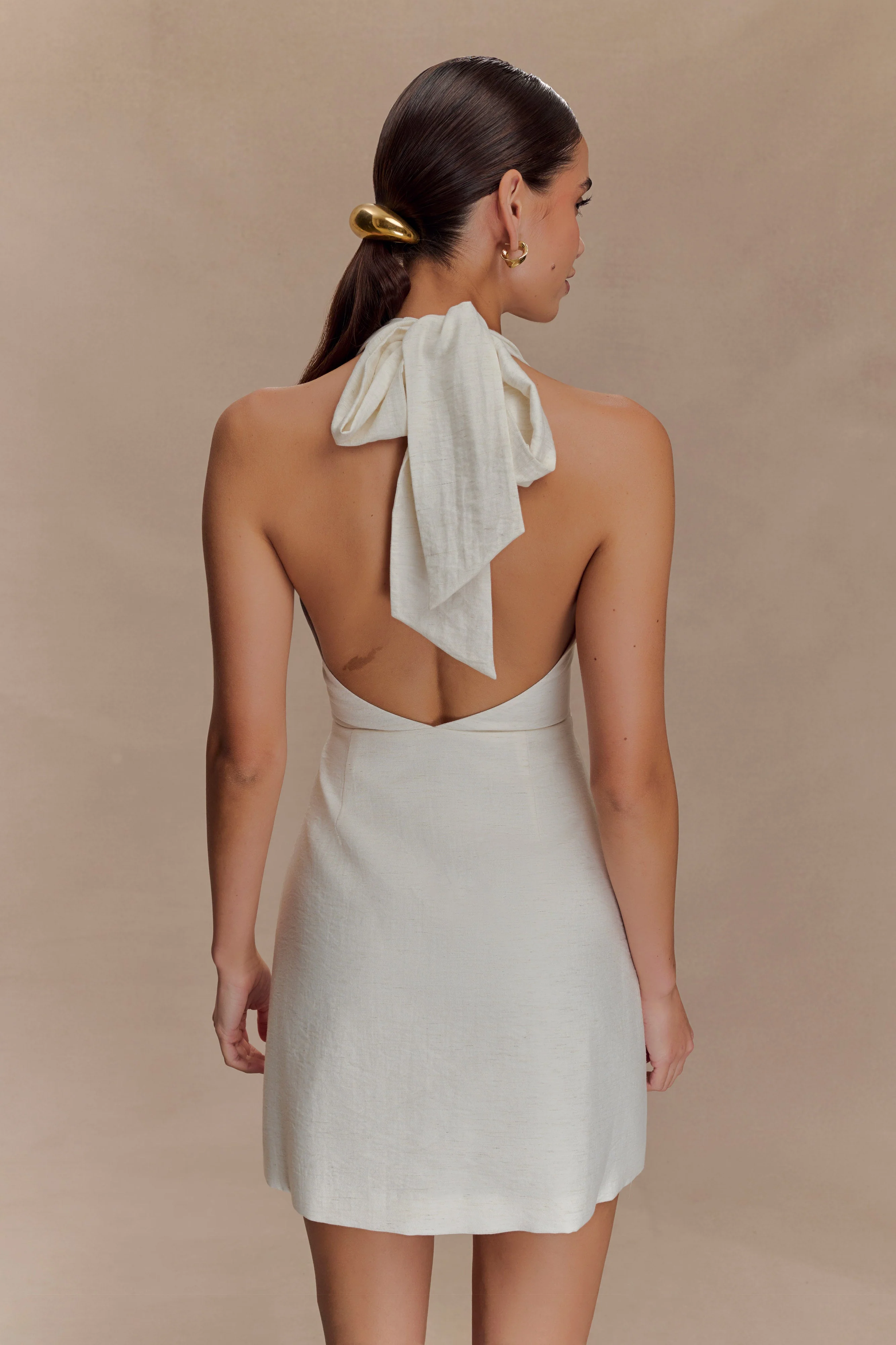 Anya Linen Halter Mini Dress - Oat Marle - Image 3