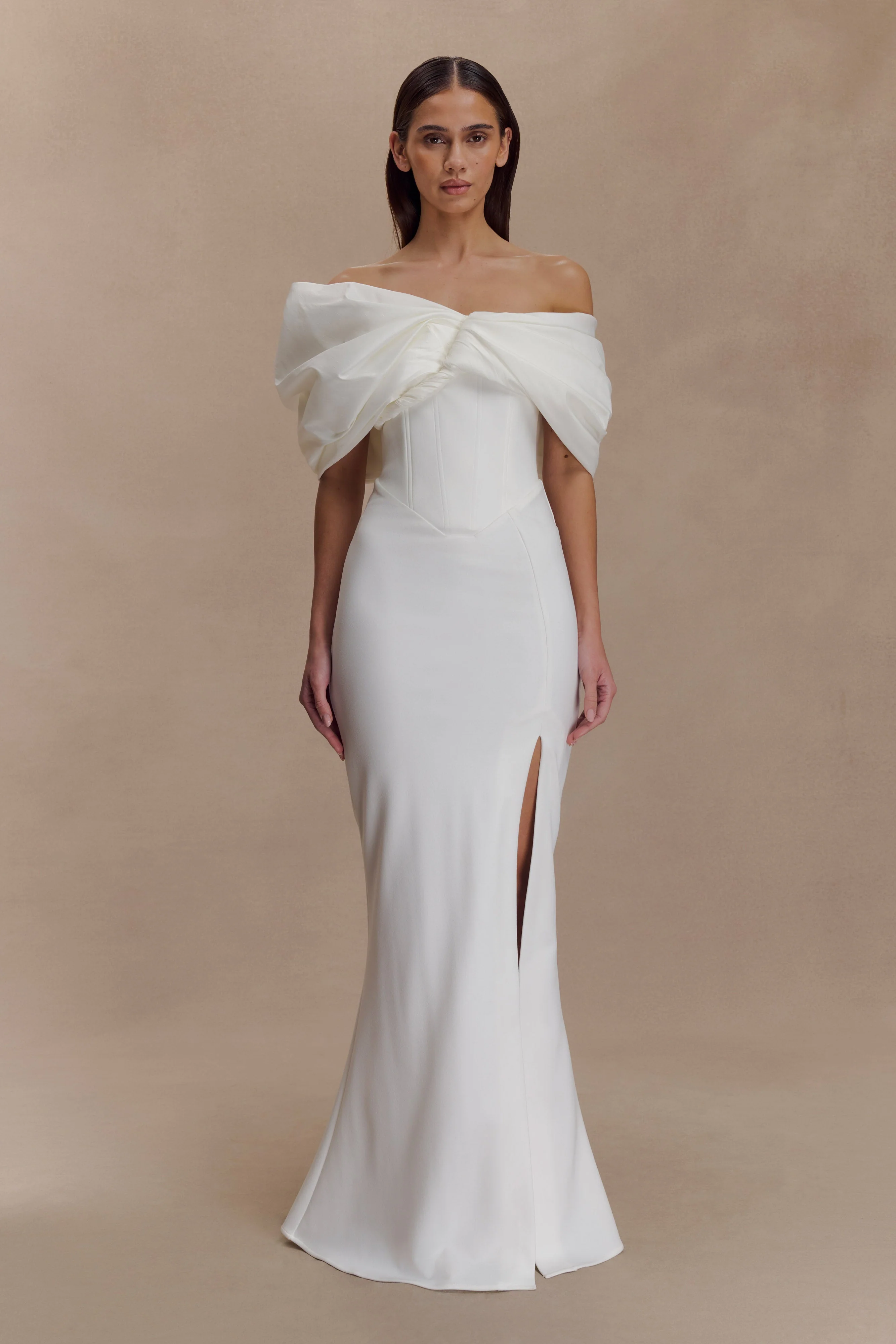 Aphrodite Off Shoulder Crepe Gown - Ivory - Image 3