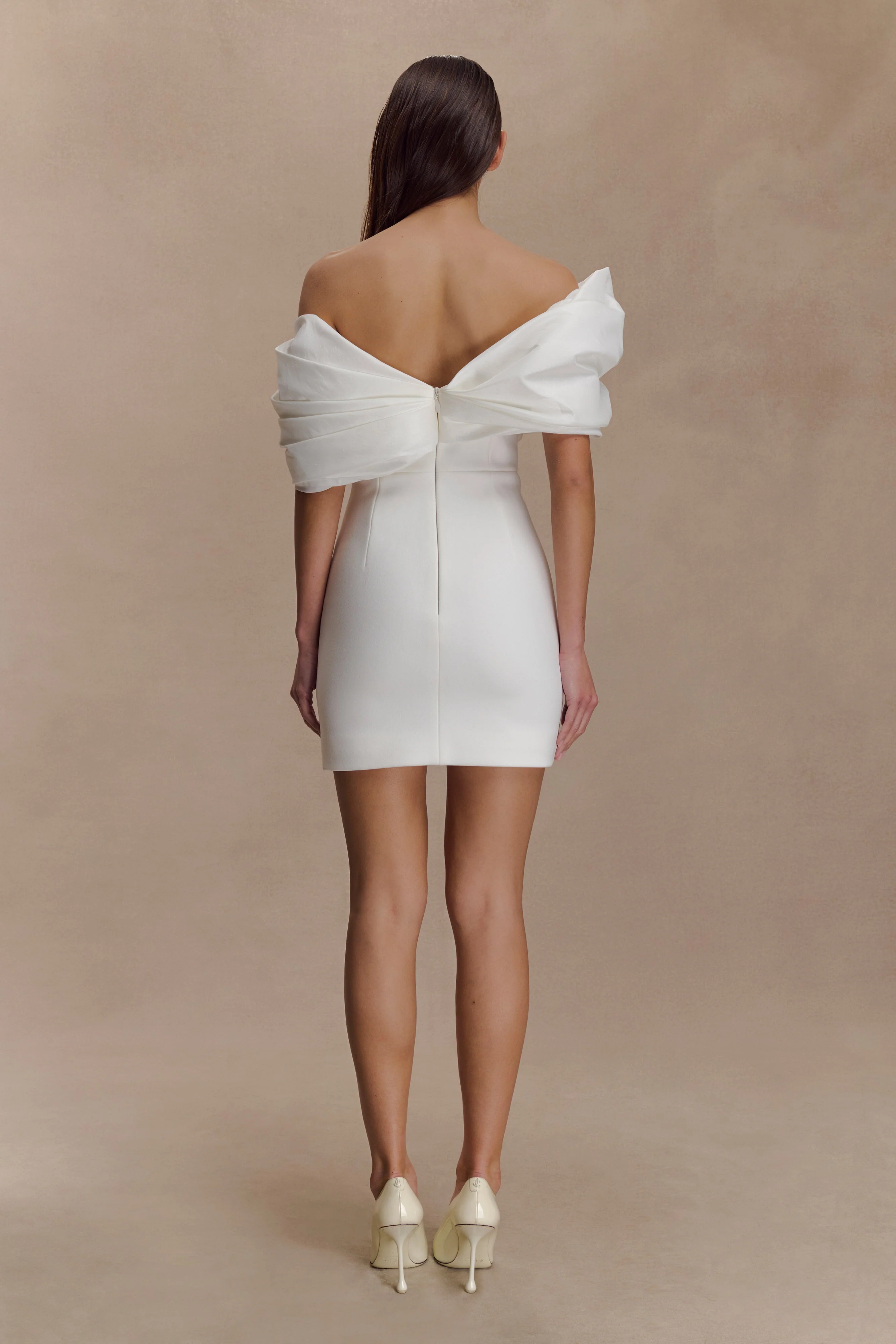 Aphrodite Off Shoulder Crepe Mini Dress - Ivory - Image 2