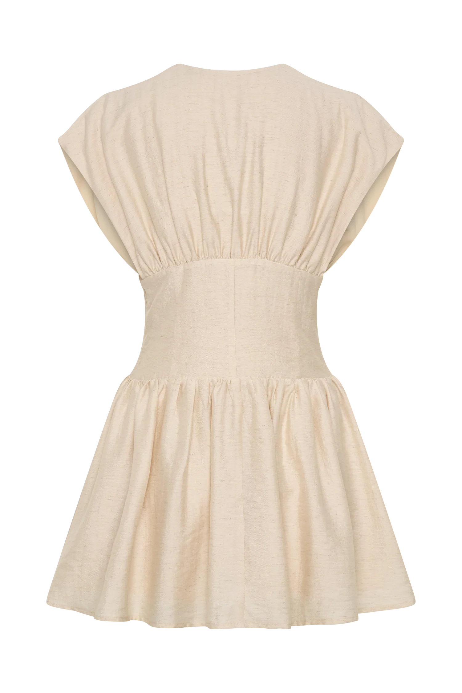 Arabella Cinched Waist Linen Mini Dress - Natural - Image 8