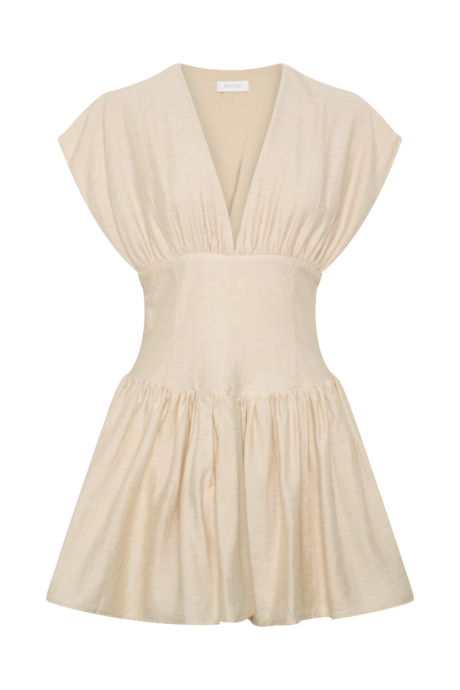 Arabella Cinched Waist Linen Mini Dress - Natural - Image 9