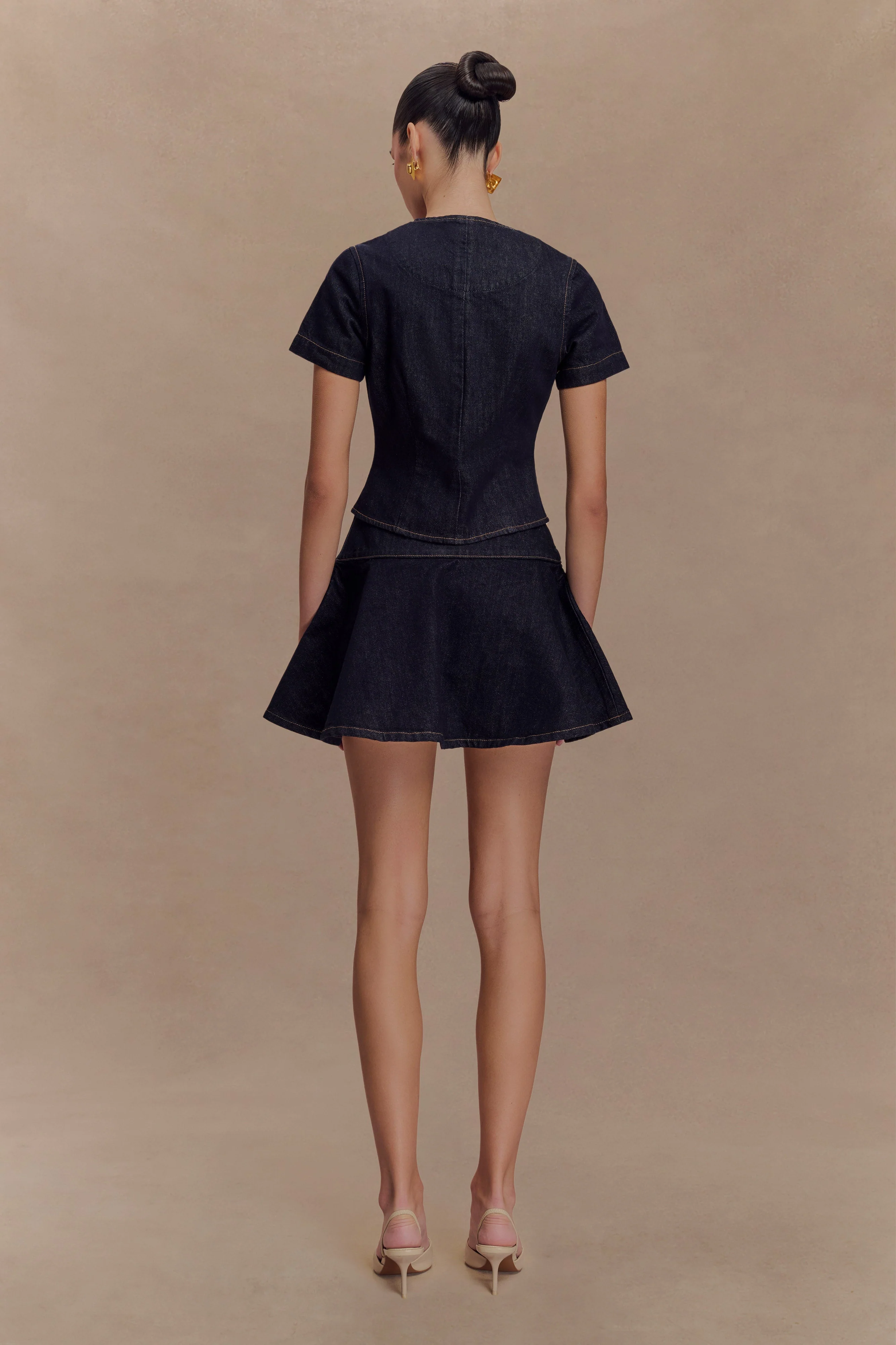 Arista Denim Mini Skirt - Washed Indigo Blue - Image 4