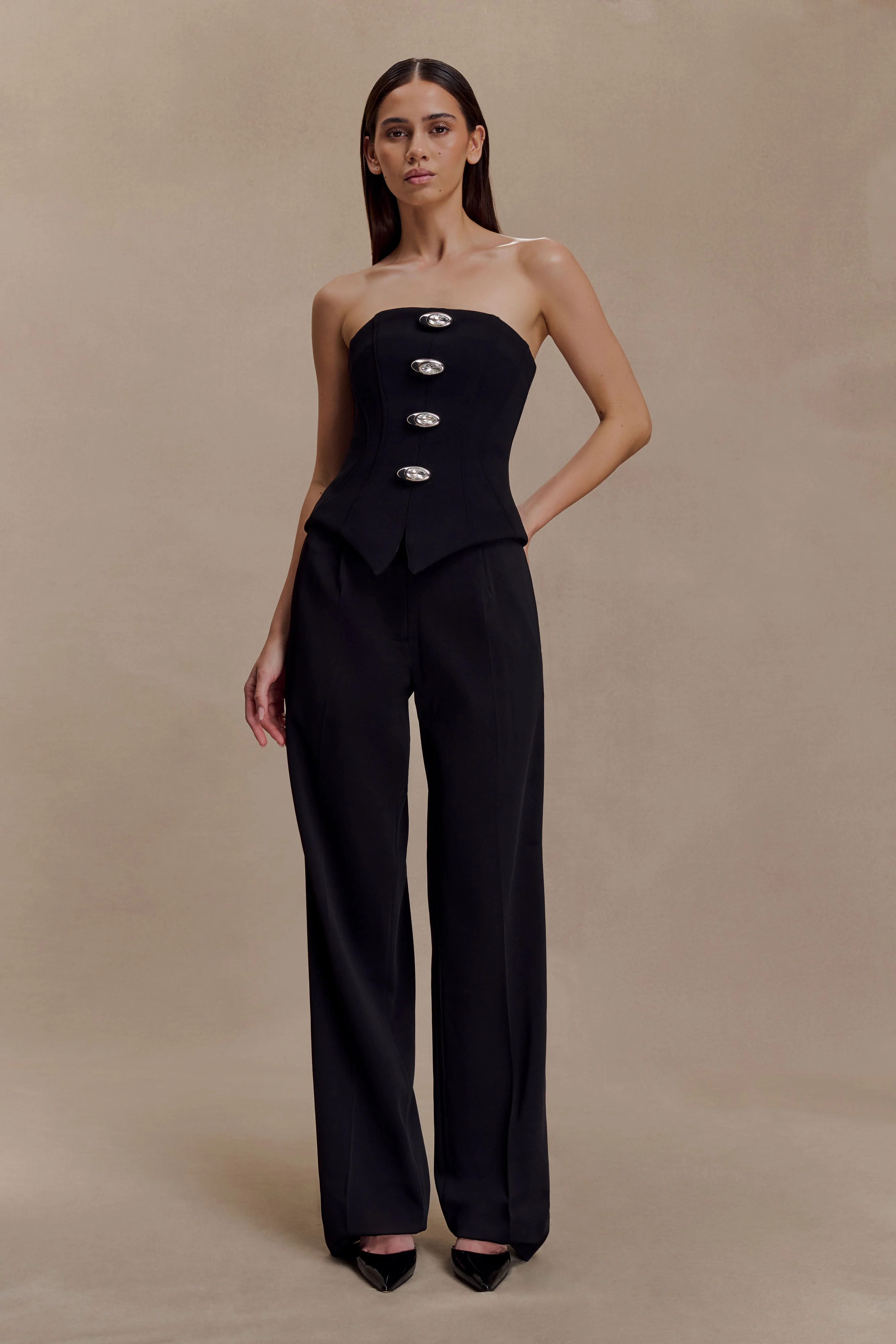 Arla Button Up Corset Top - Black - Image 6