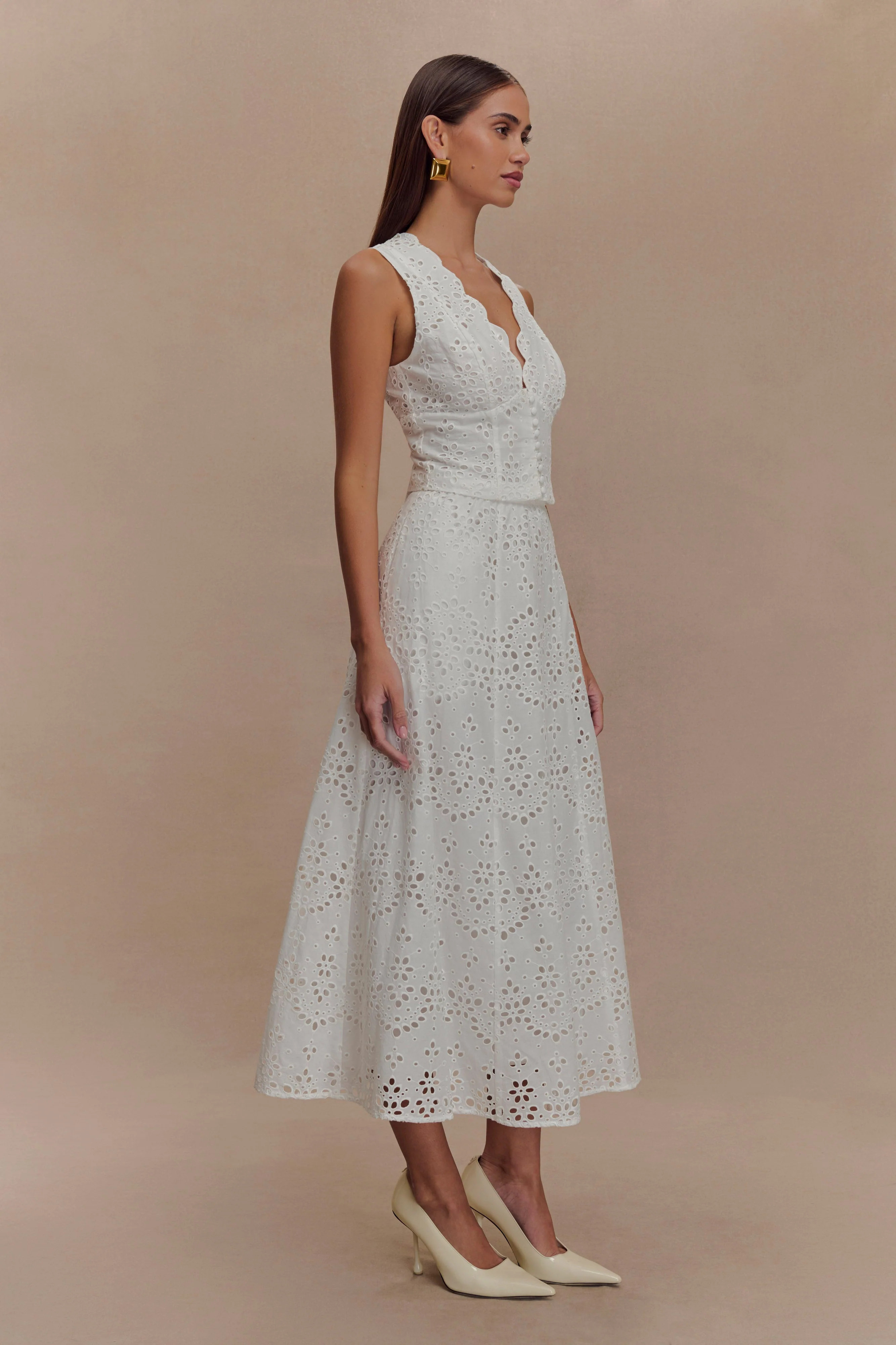 Arla Sleeveless Broderie Top - White - Image 4