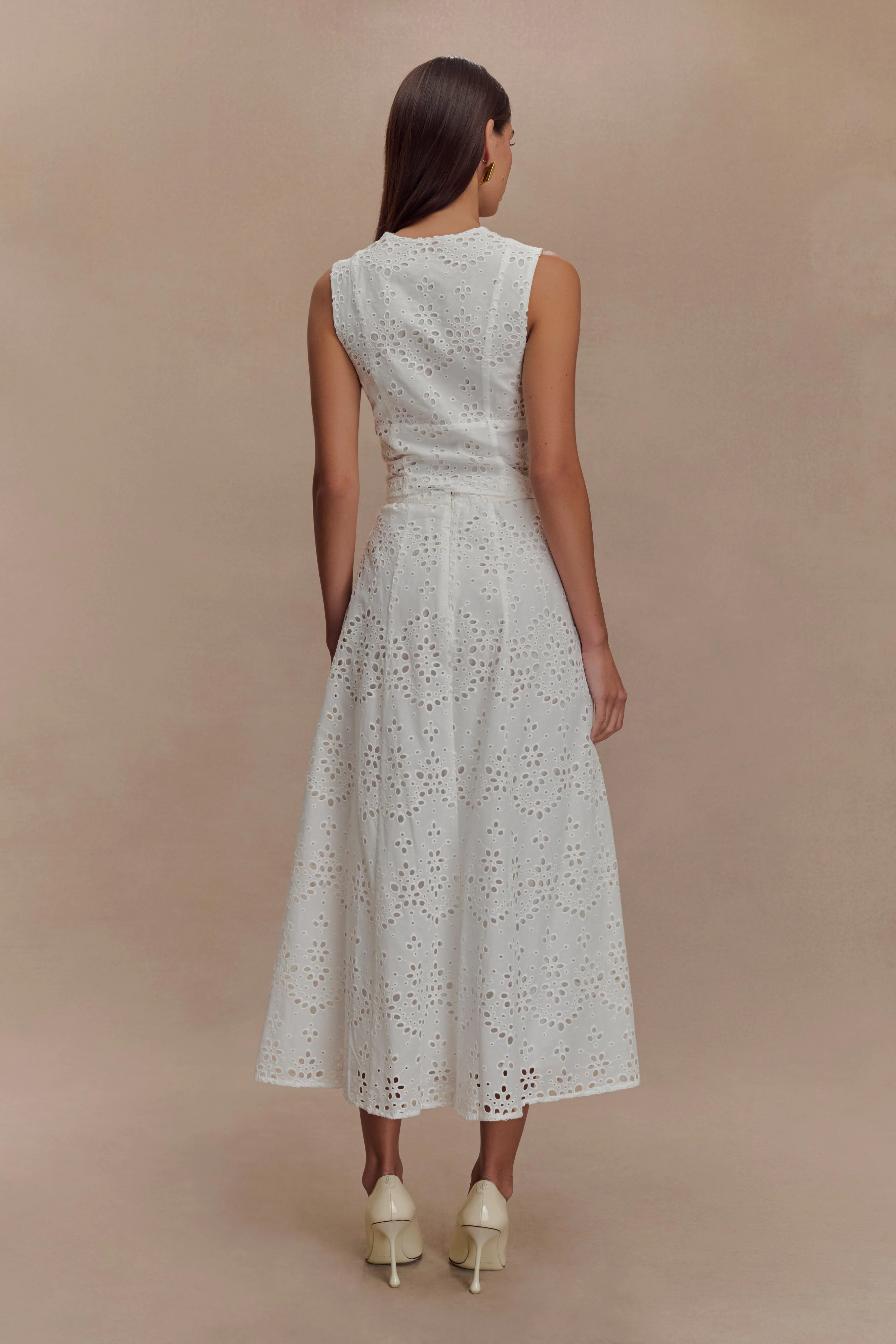 Arla Sleeveless Broderie Top - White - Image 5