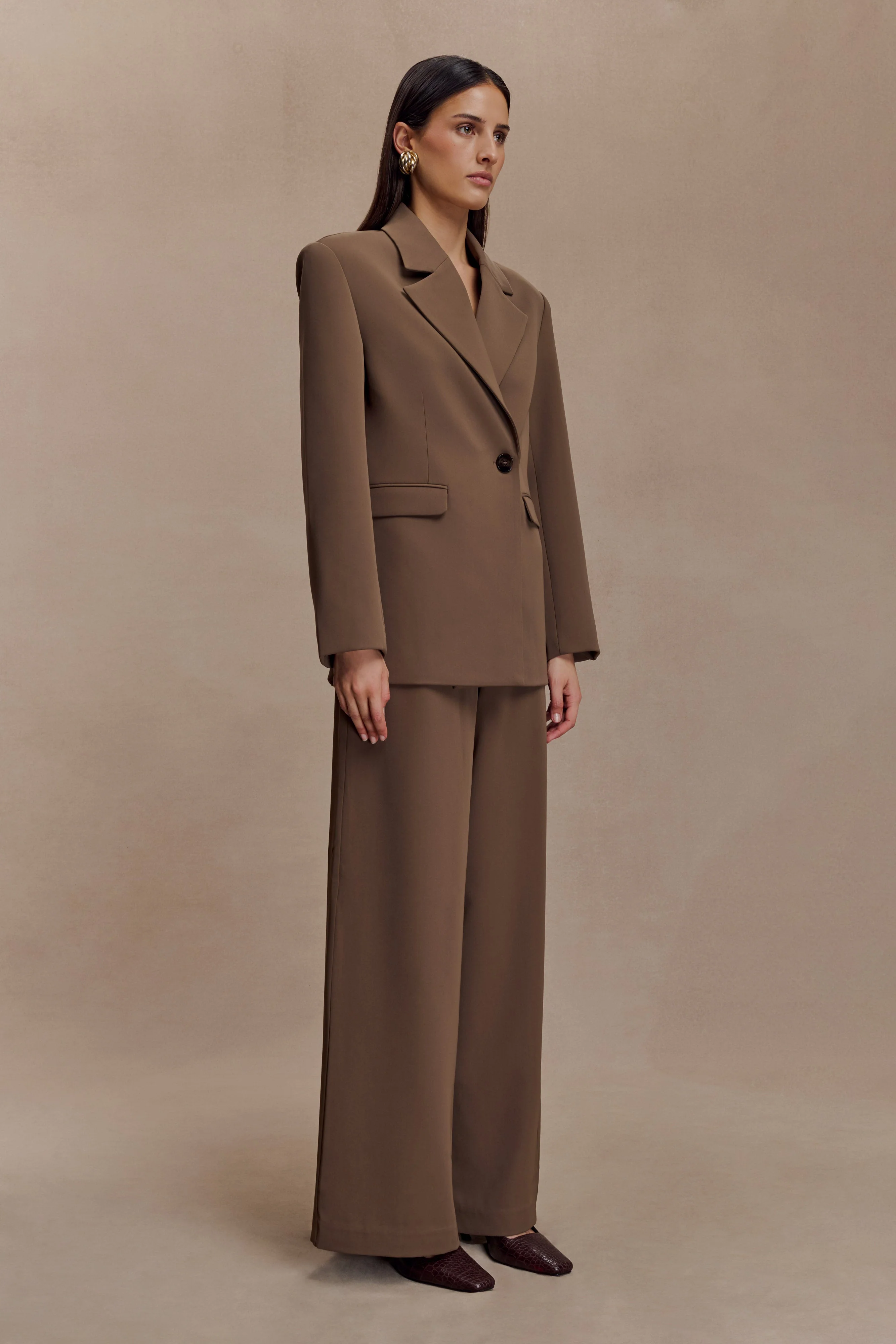 Arlo Wide Leg Suiting Trouser - Cacao Brown - Image 3