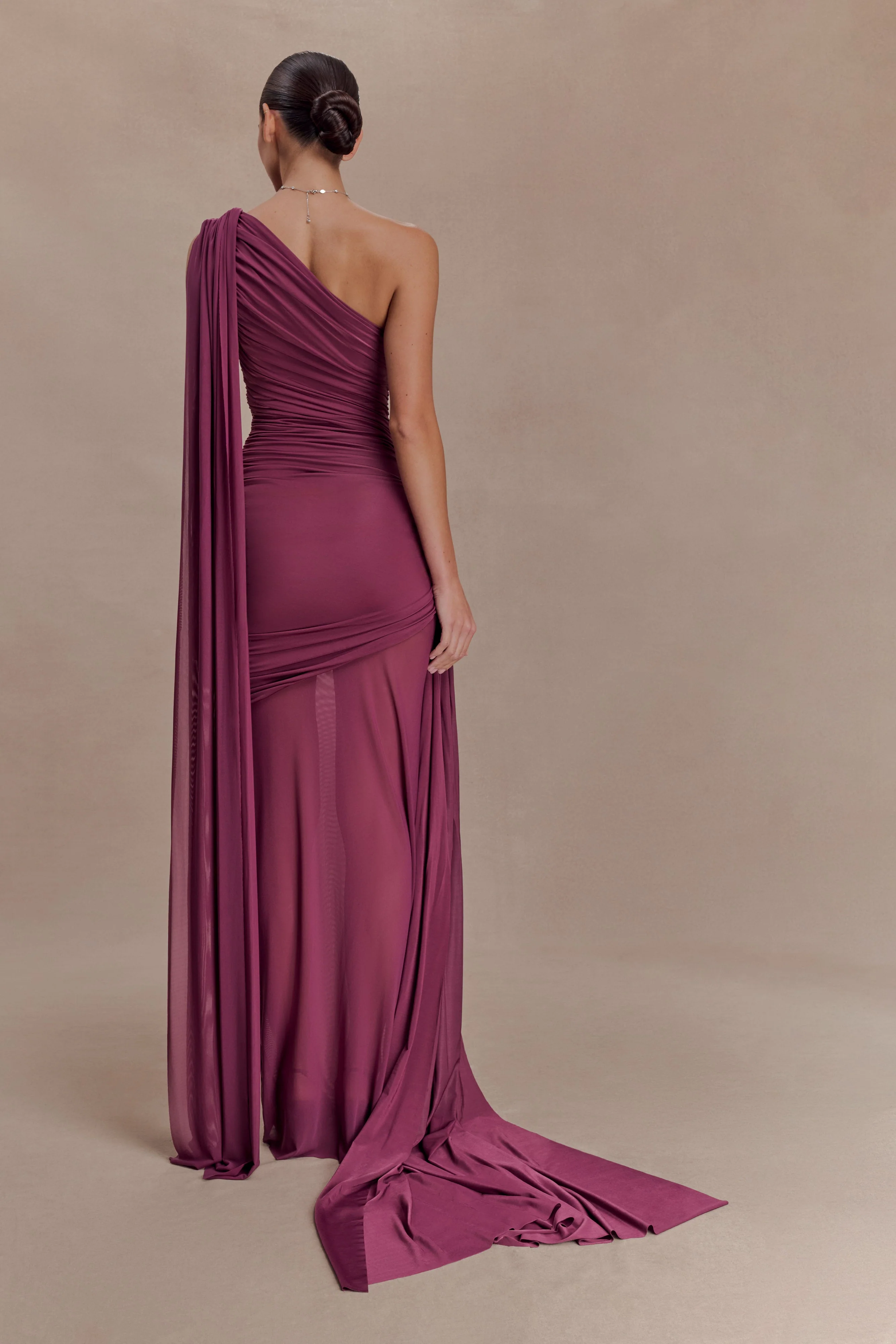 Asher Slinky One Shoulder Maxi Dress - Neutral Plum - Image 2