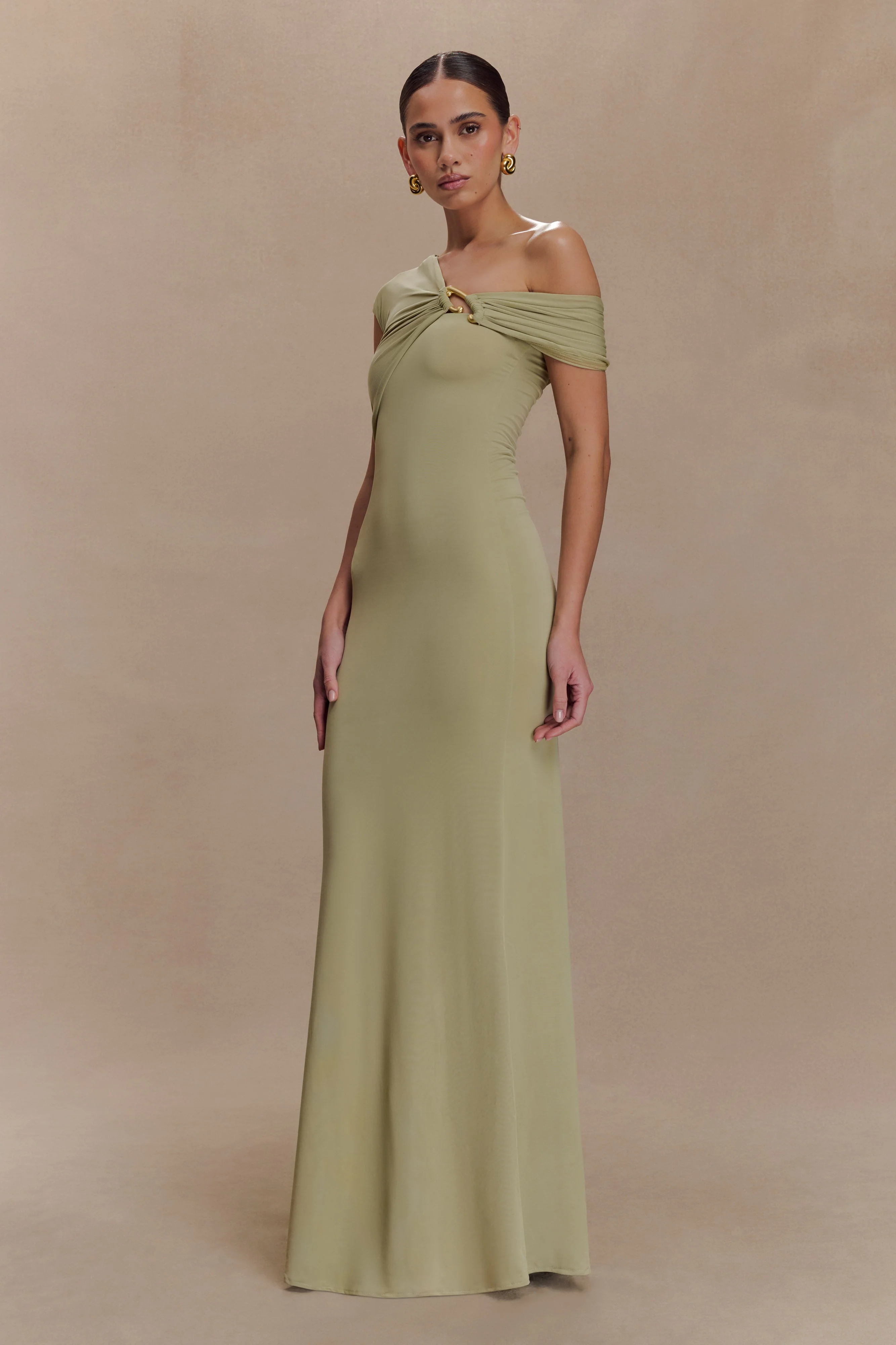 Ashford Asymmetrical Slinky Maxi Dress - Sage - Image 2