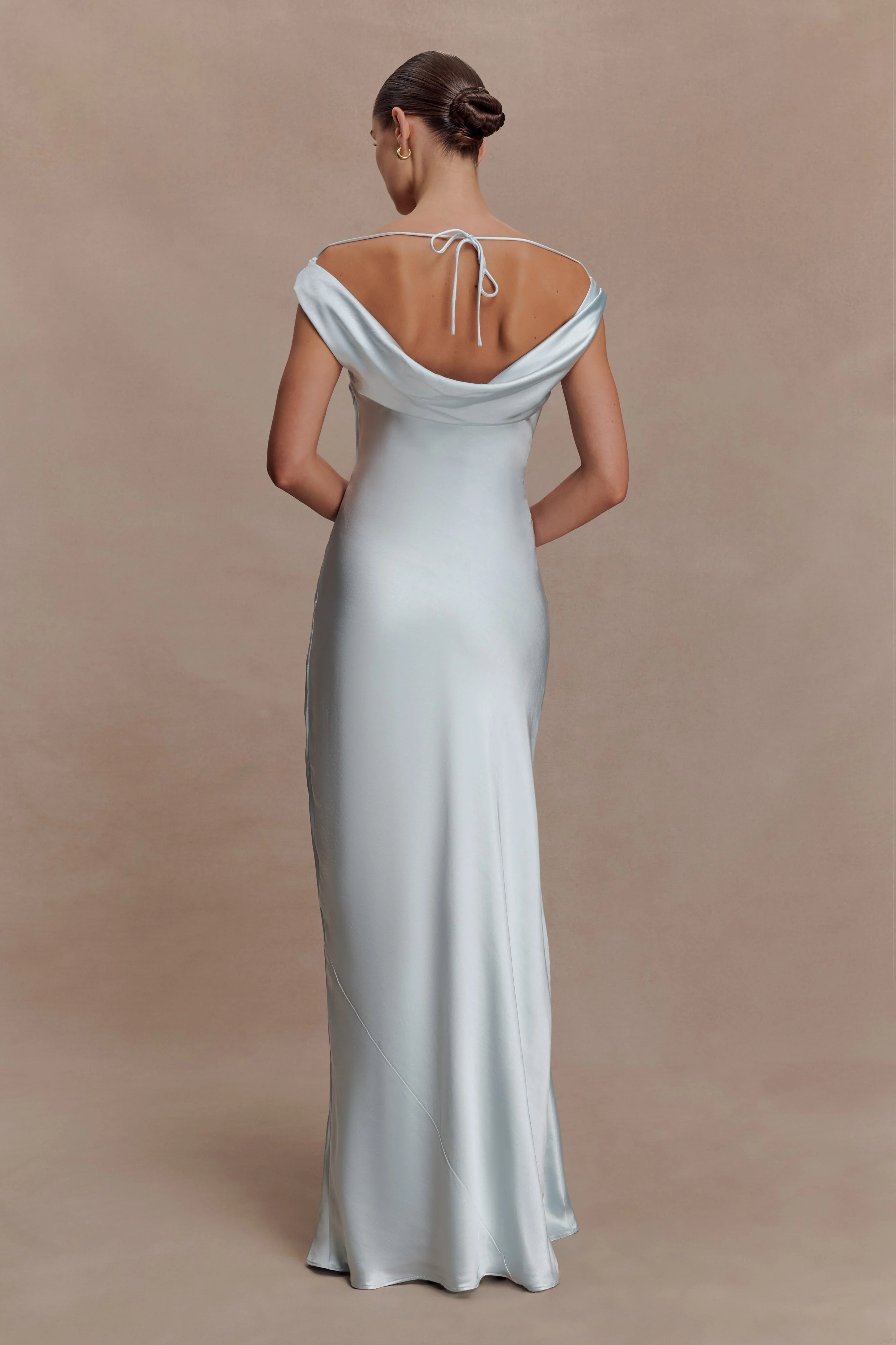 Ashley Cowl Neck Lace And Satin Maxi Dress - Ice Blue - Image 4