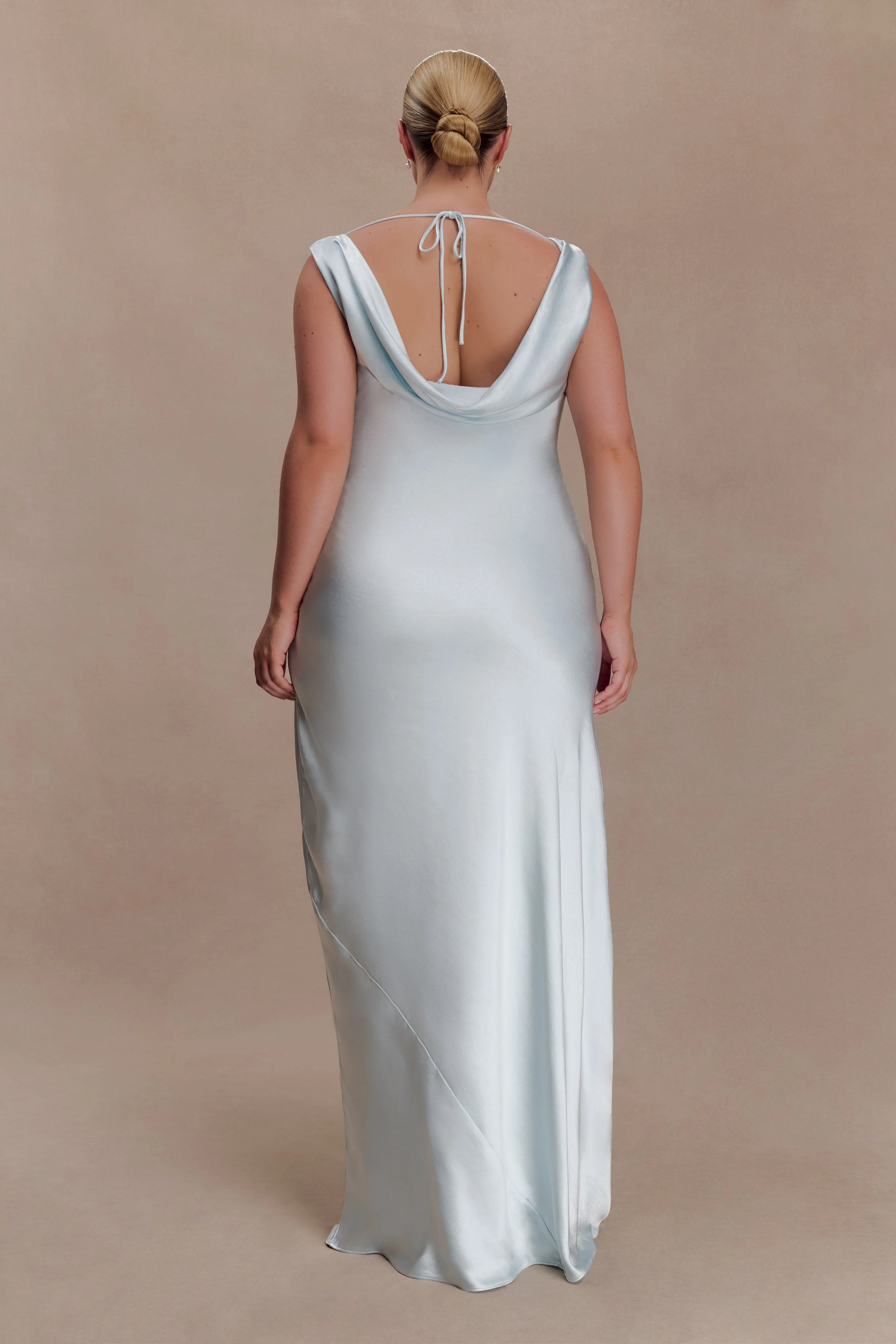 Ashley Cowl Neck Lace And Satin Maxi Dress - Ice Blue - Image 7