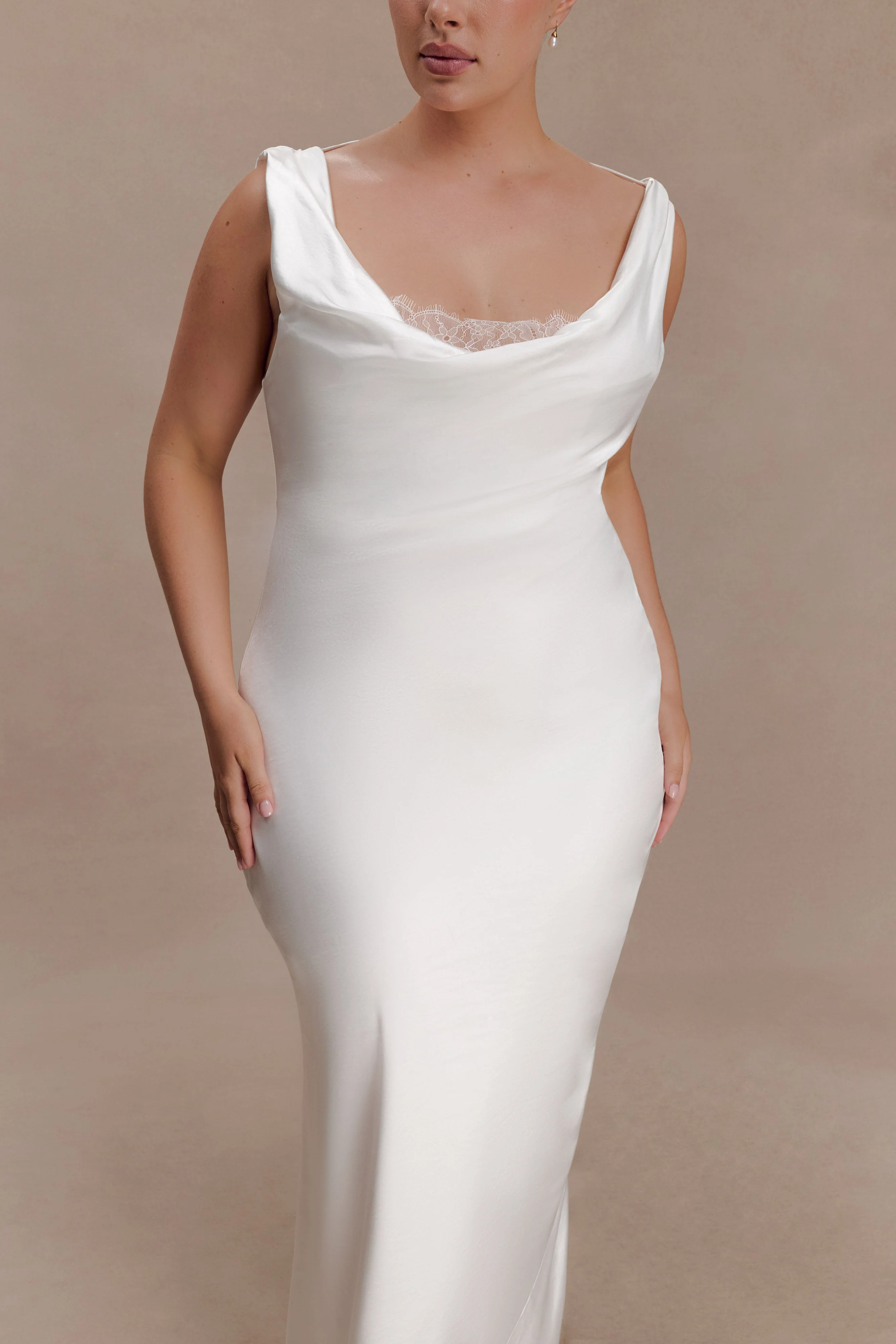 Ashley Cowl Neck Lace And Satin Maxi Dress - Ivory - Image 6
