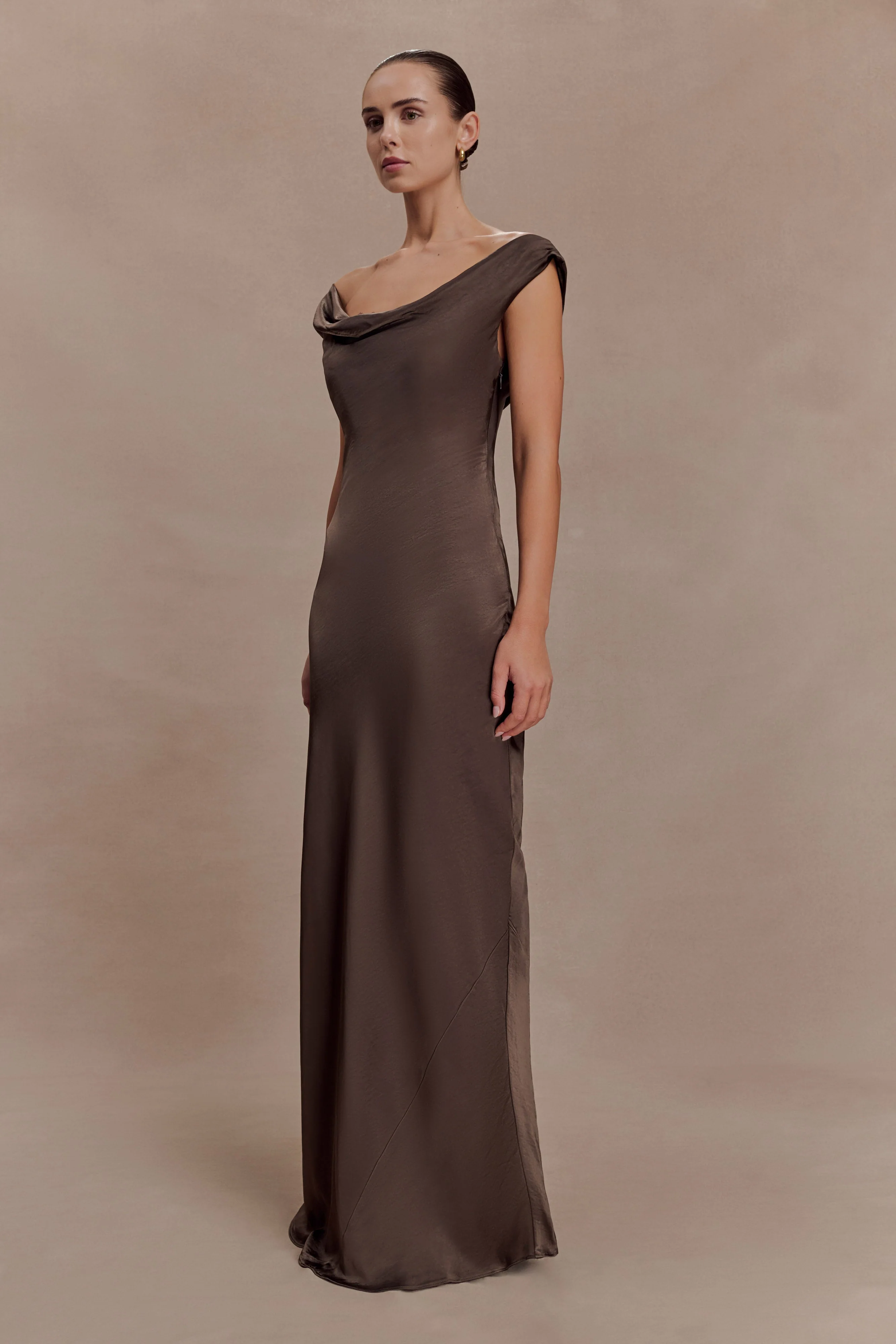Ashley Cowl Neck Lace And Satin Maxi Dress - Mocha - Image 3