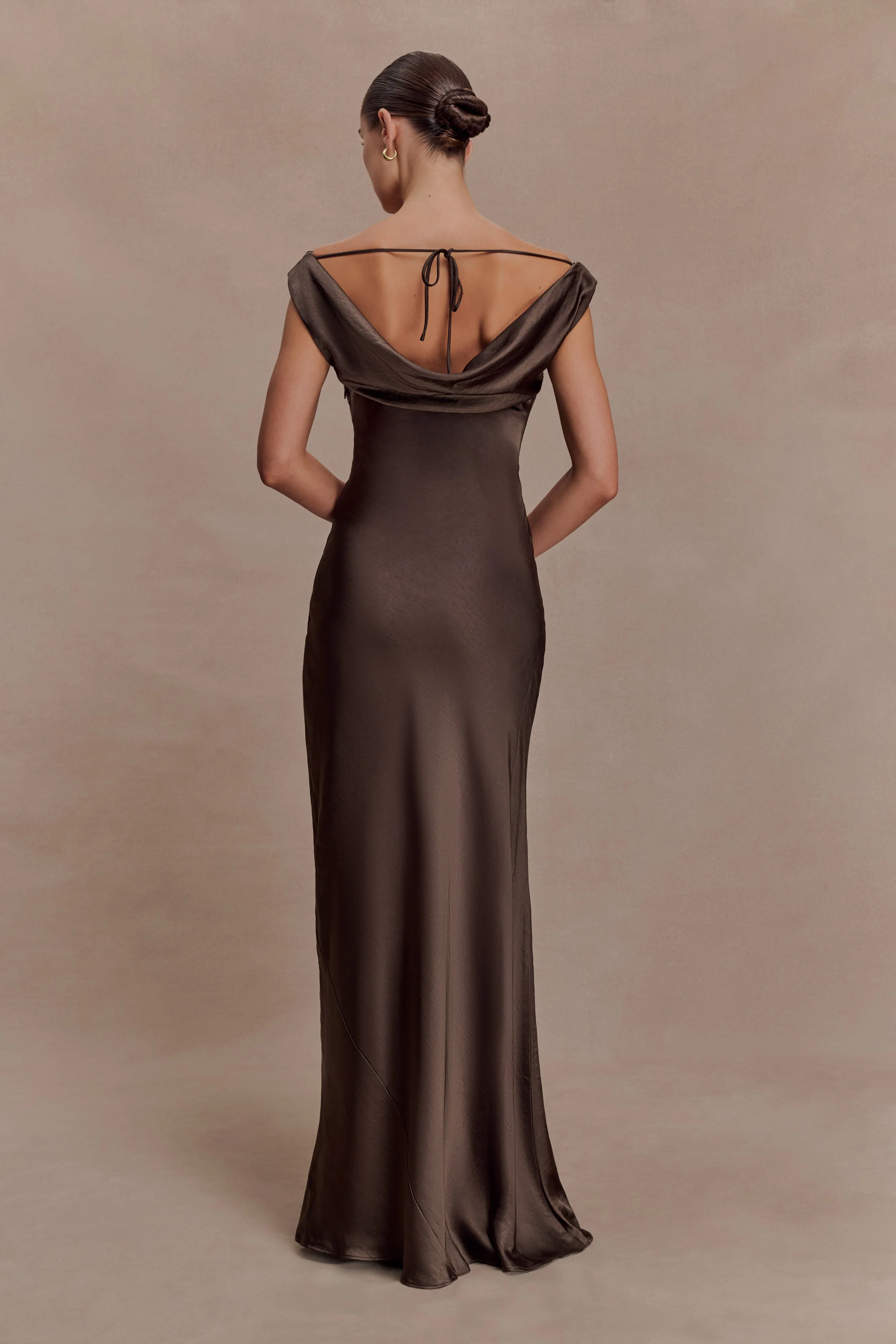 Ashley Cowl Neck Lace And Satin Maxi Dress - Mocha - Image 4