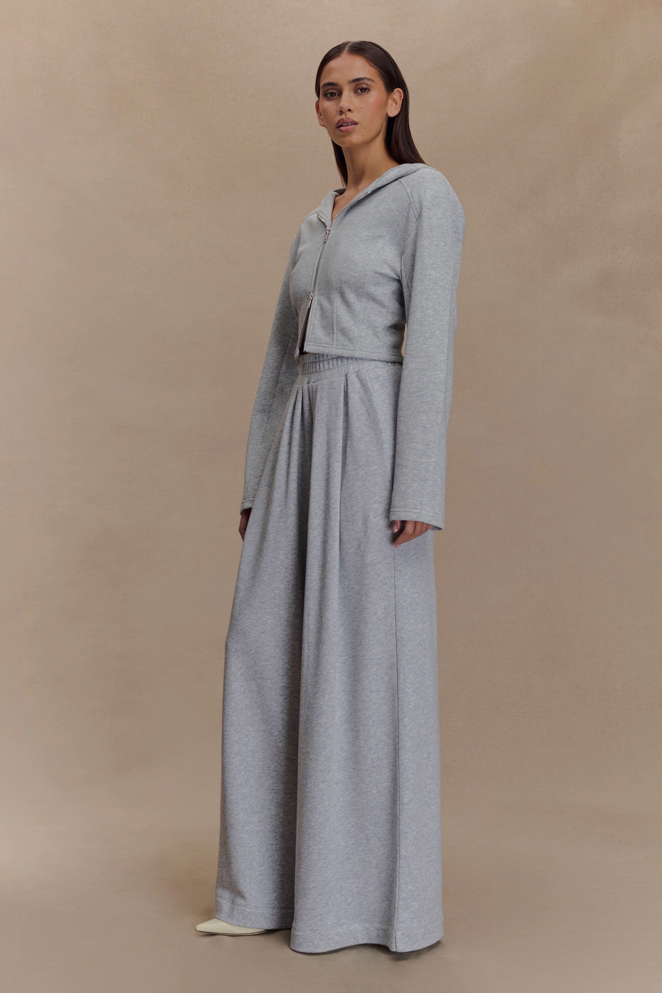 Aspen Gathered Wide Leg Jogger - Light Grey Marle - Image 4