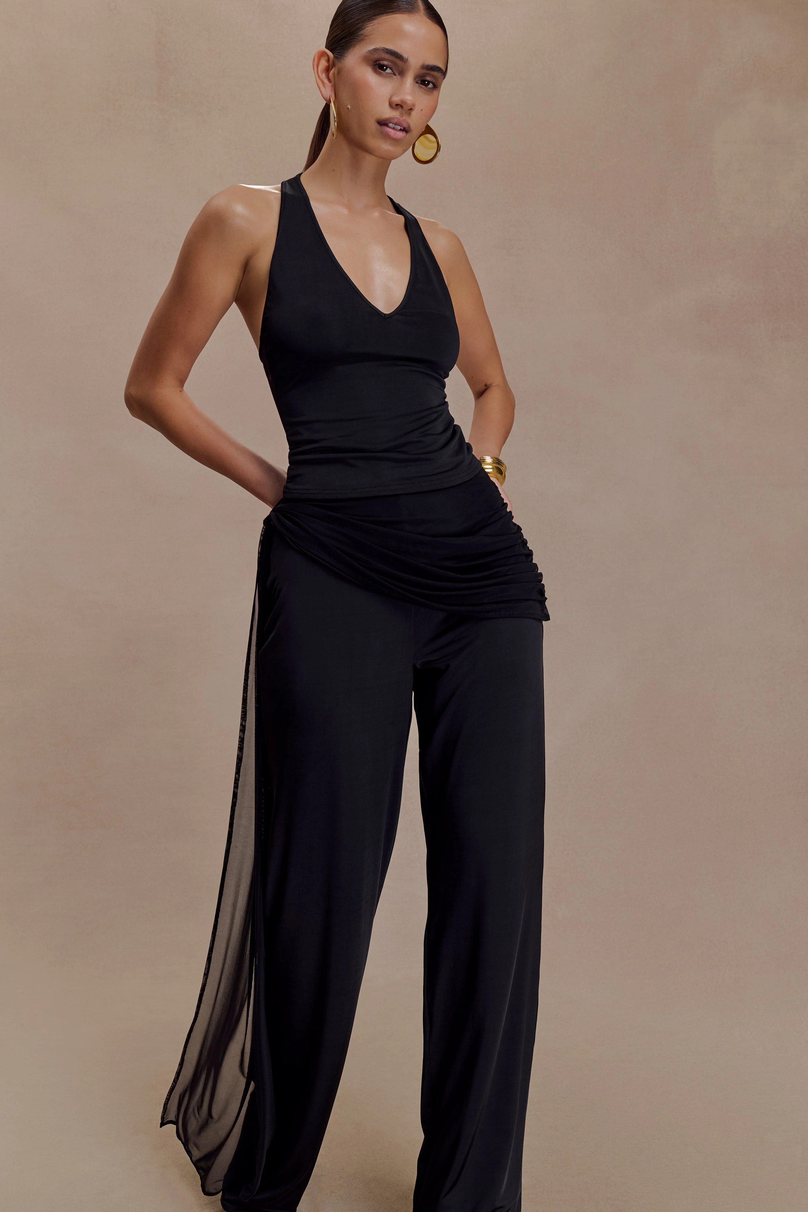 Aspyn Slinky Gathered Wide Leg Pants - Black - Image 8
