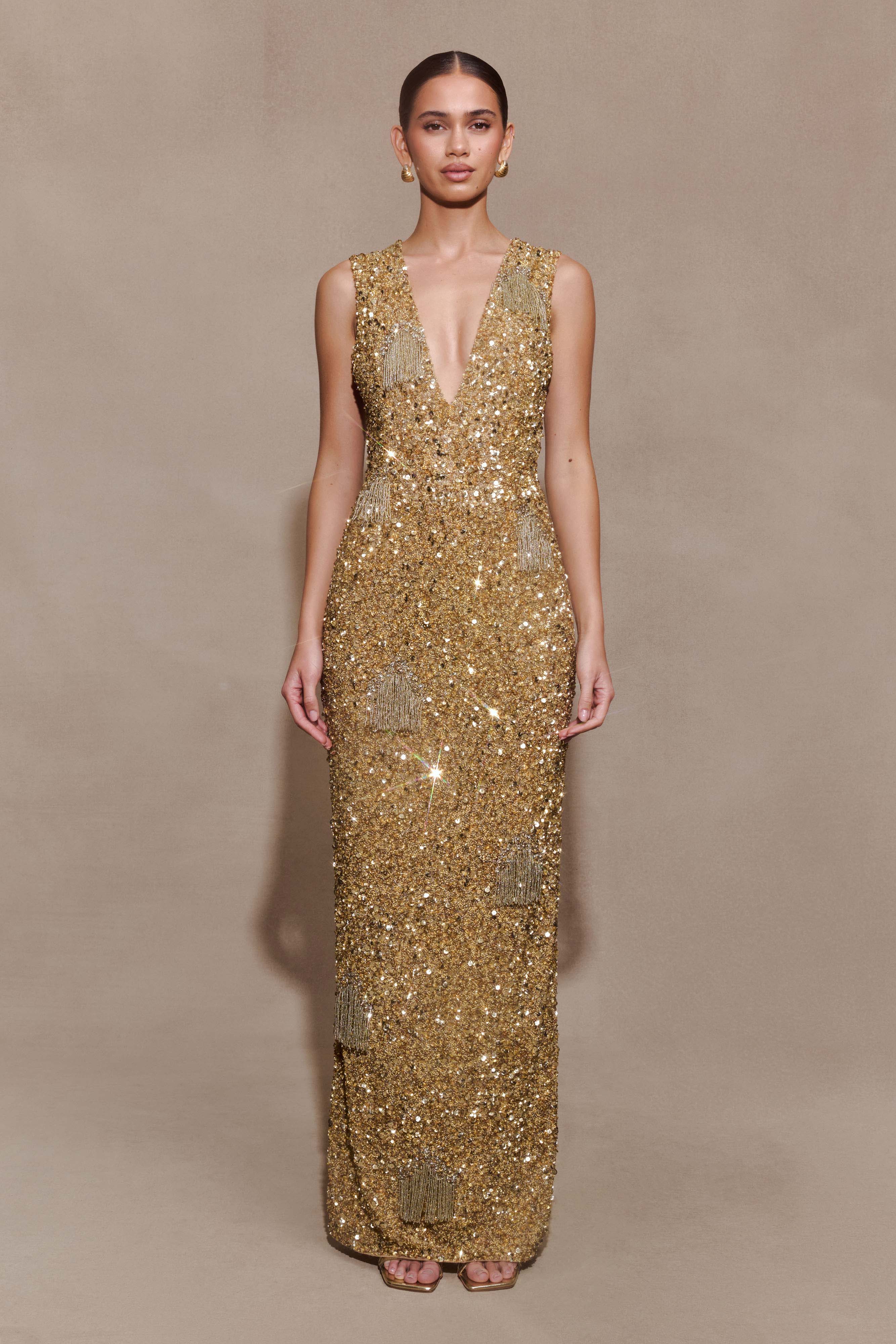 Astor Hand Embellished Maxi Dress - Gold - Image 2