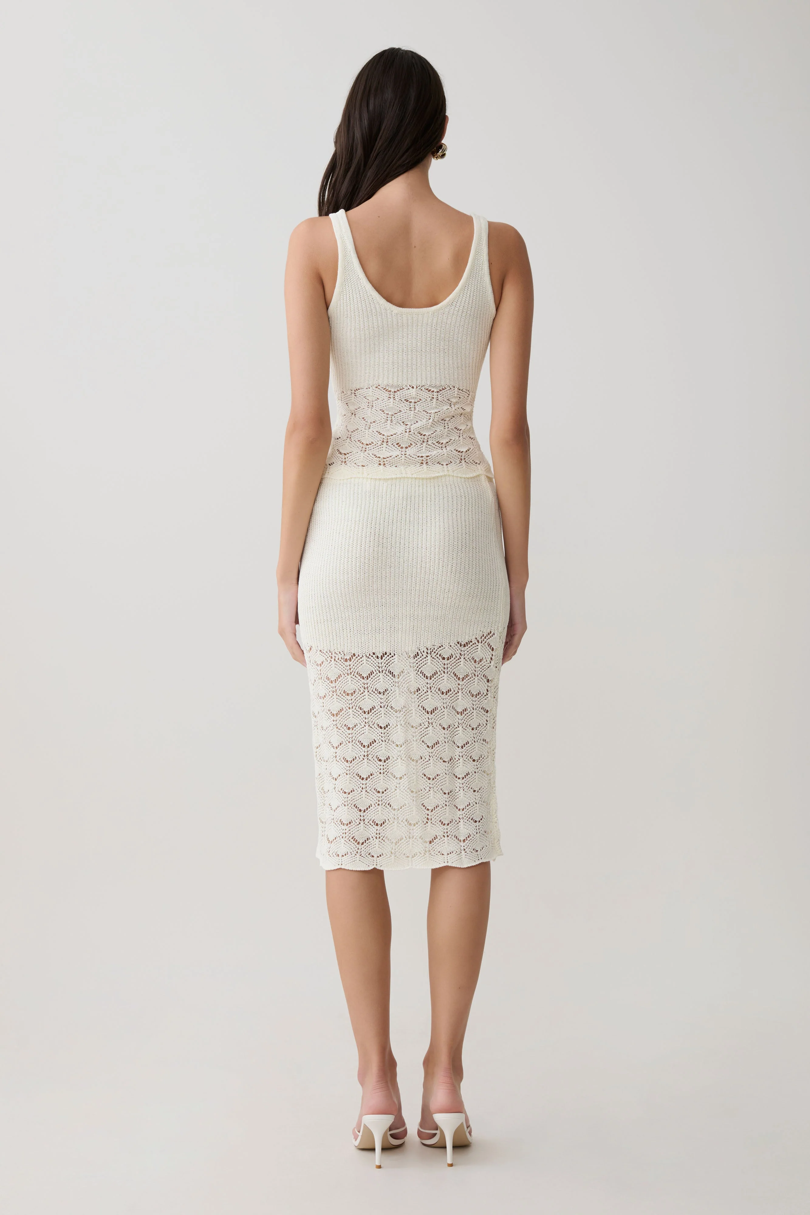 Atlantis Crochet Knit Midi Skirt - White - Image 2