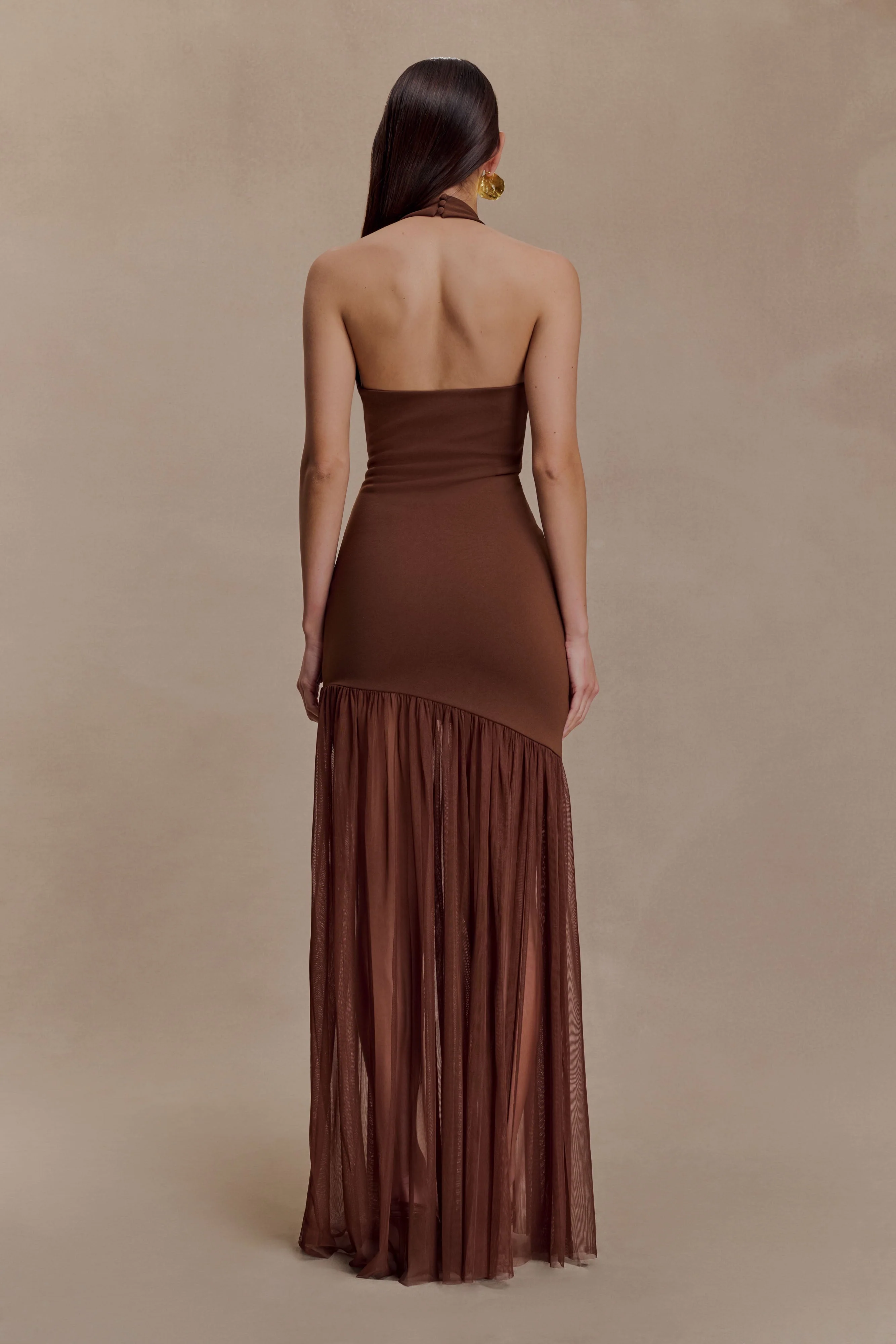 Aubree Crepe And Mesh Maxi Dress - Chocolate/Mocha - Image 2