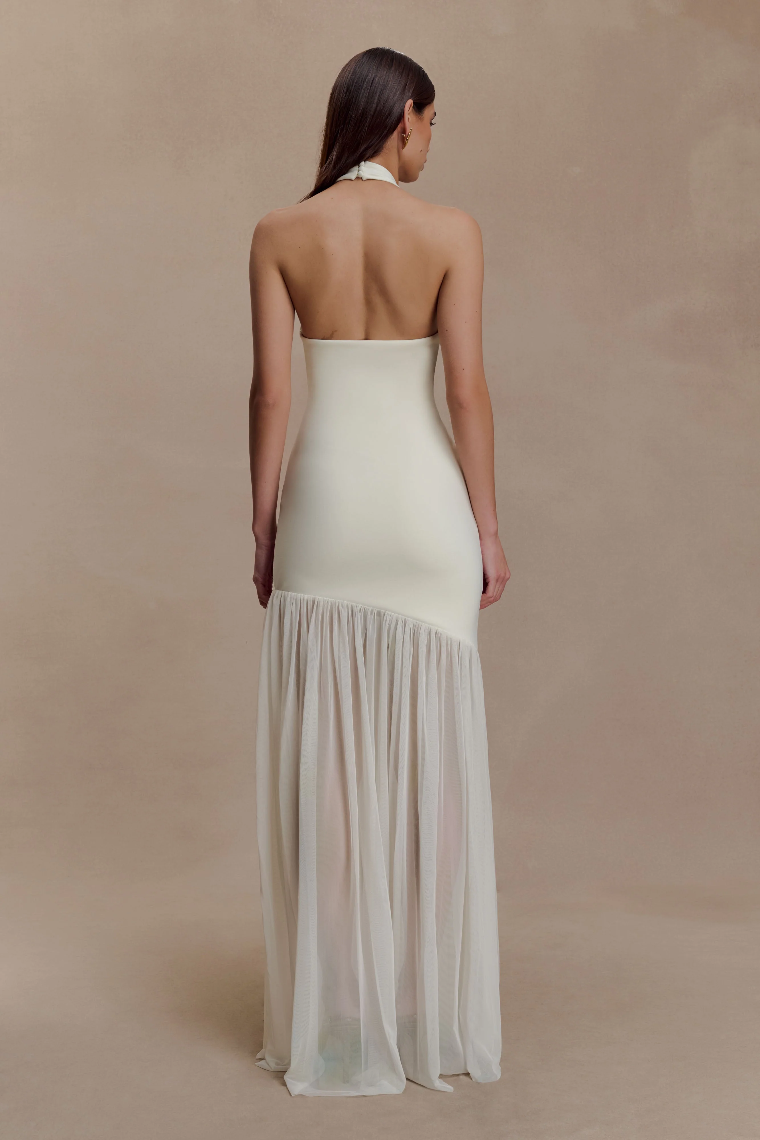 Aubree Crepe And Mesh Maxi Dress - Ivory - Image 2