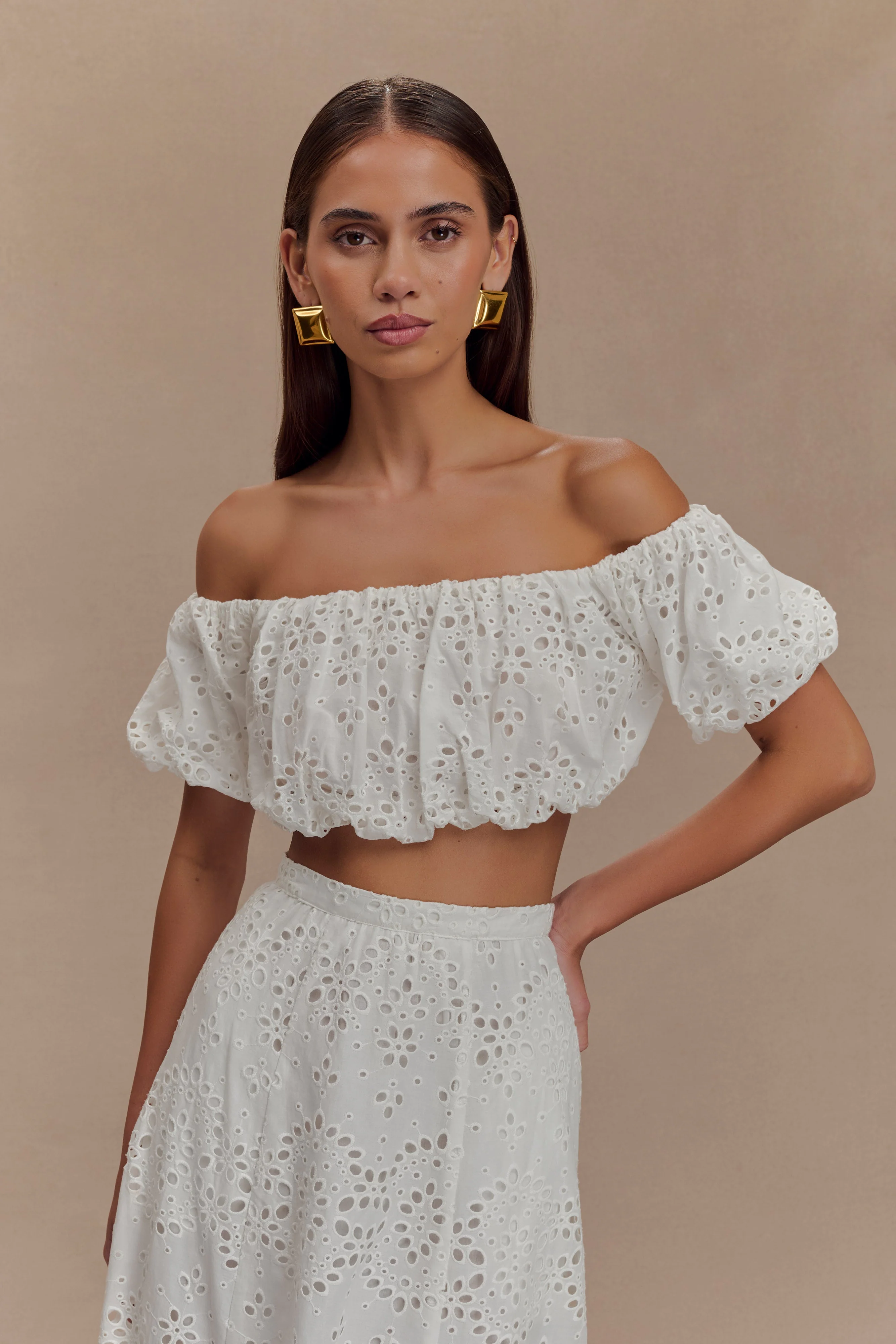 Autumn Off Shoulder Broderie Top - White - Image 5