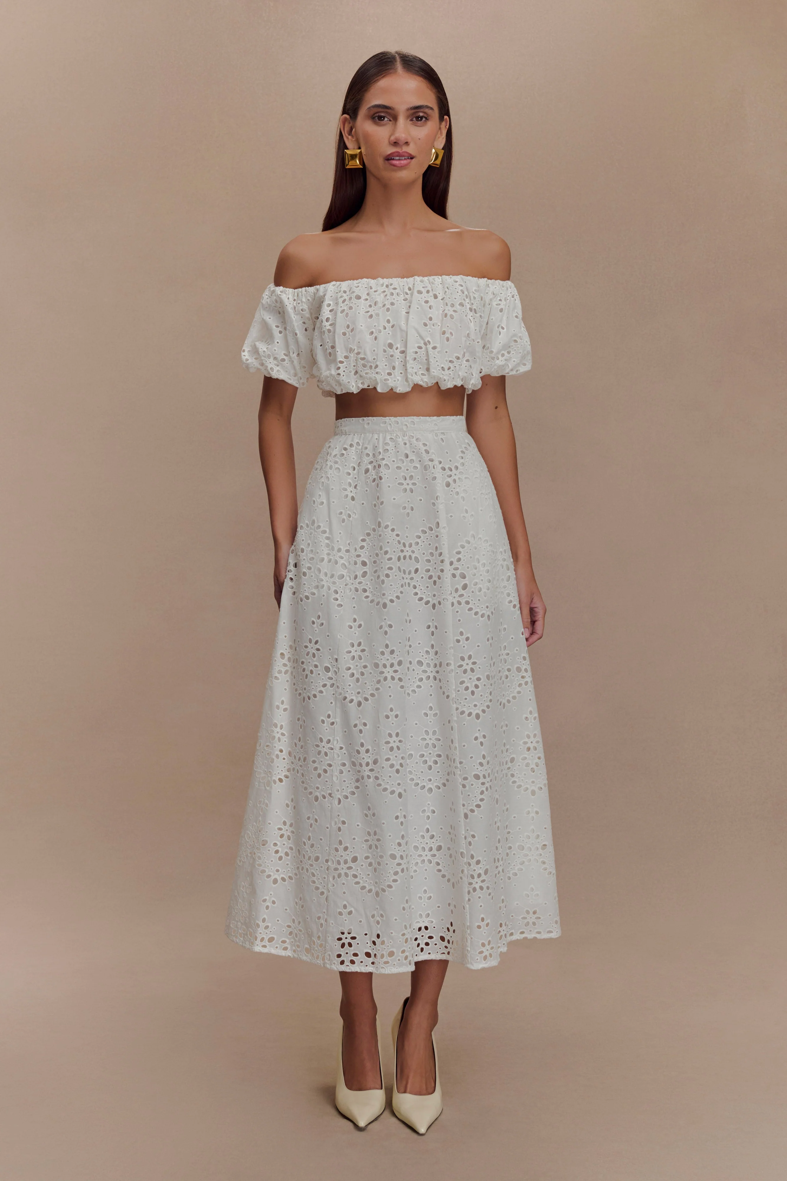 Autumn Off Shoulder Broderie Top - White - Image 8
