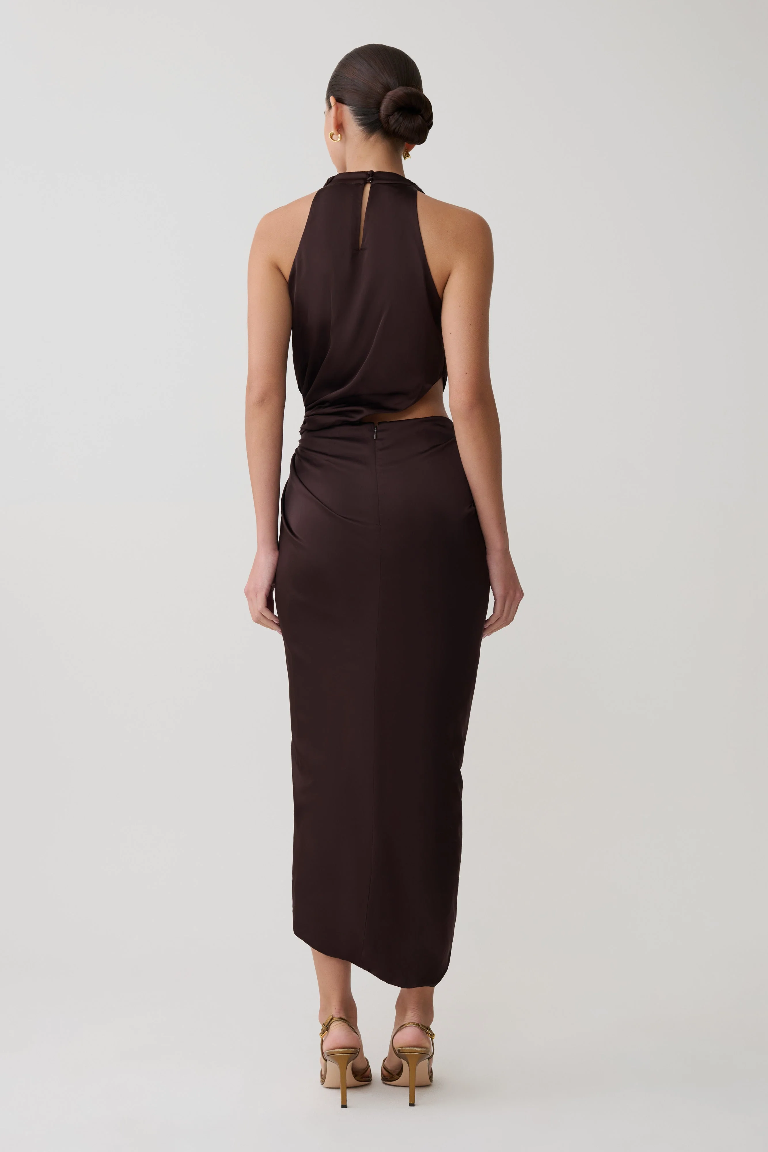 Aveline Draped Halter Midi Dress - Dark Chocolate - Image 3
