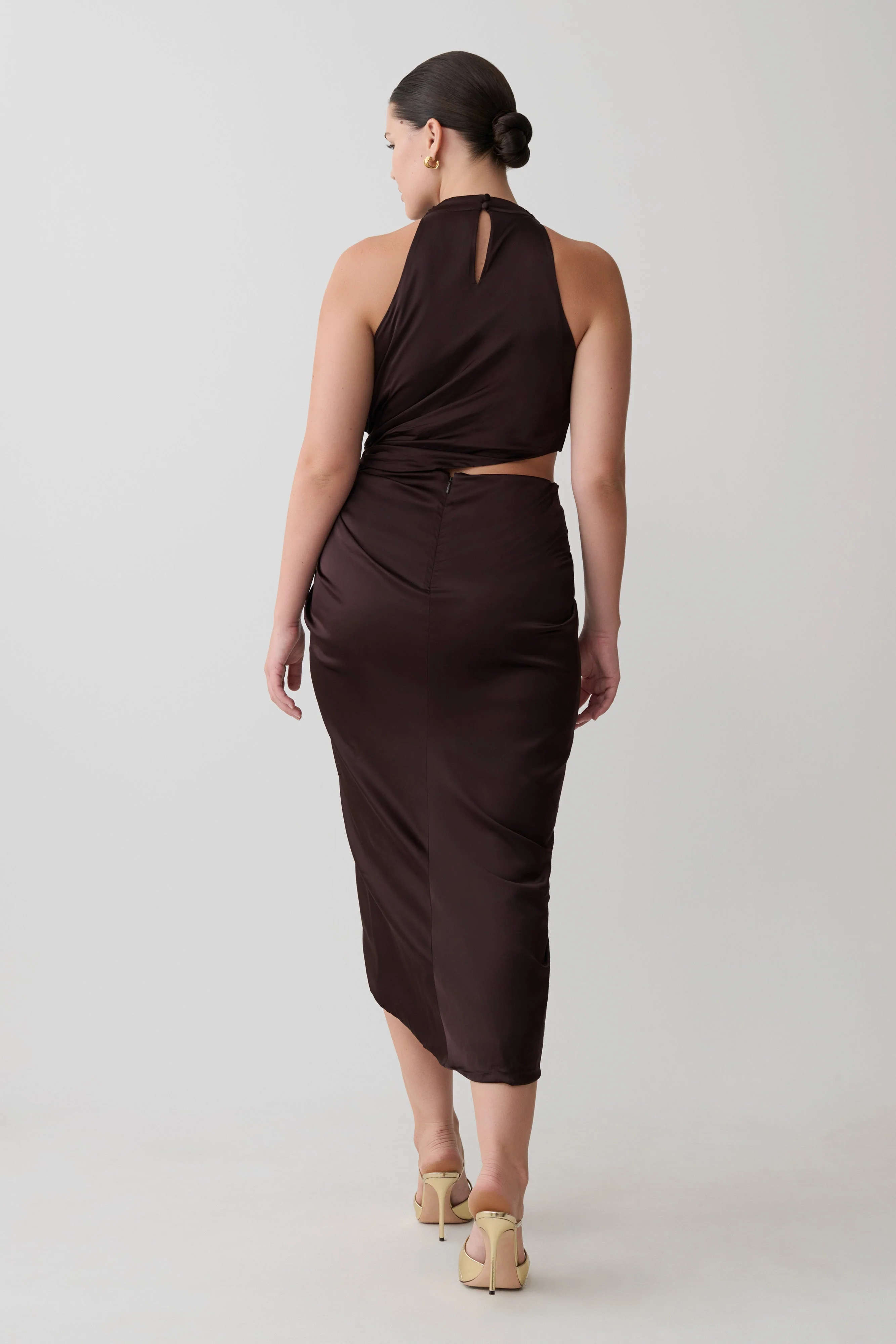 Aveline Draped Halter Midi Dress - Dark Chocolate - Image 6