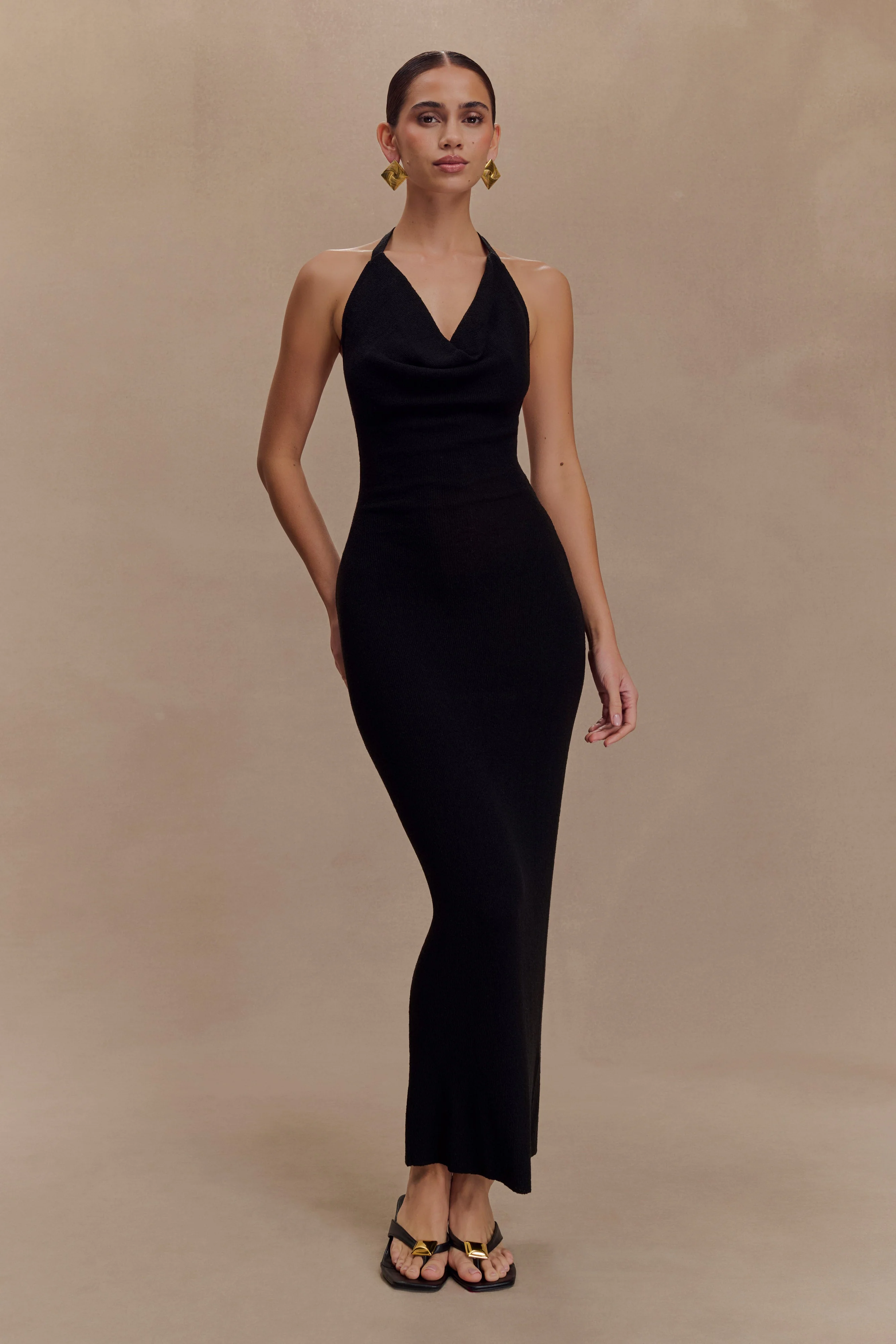 Ayella Cowl Knit Maxi Dress - Black - Image 5