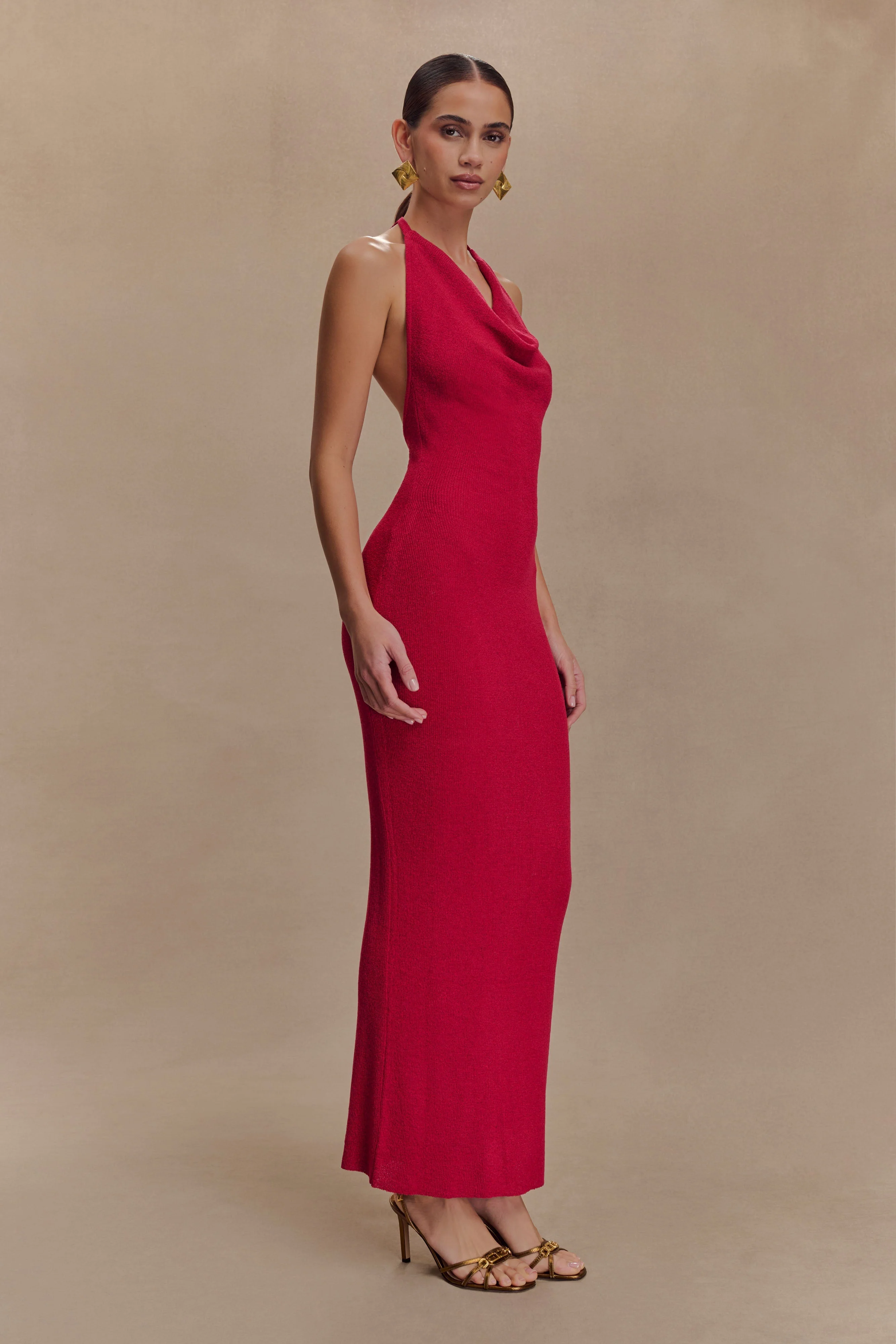 Ayella Cowl Knit Maxi Dress - Raspberry - Image 4