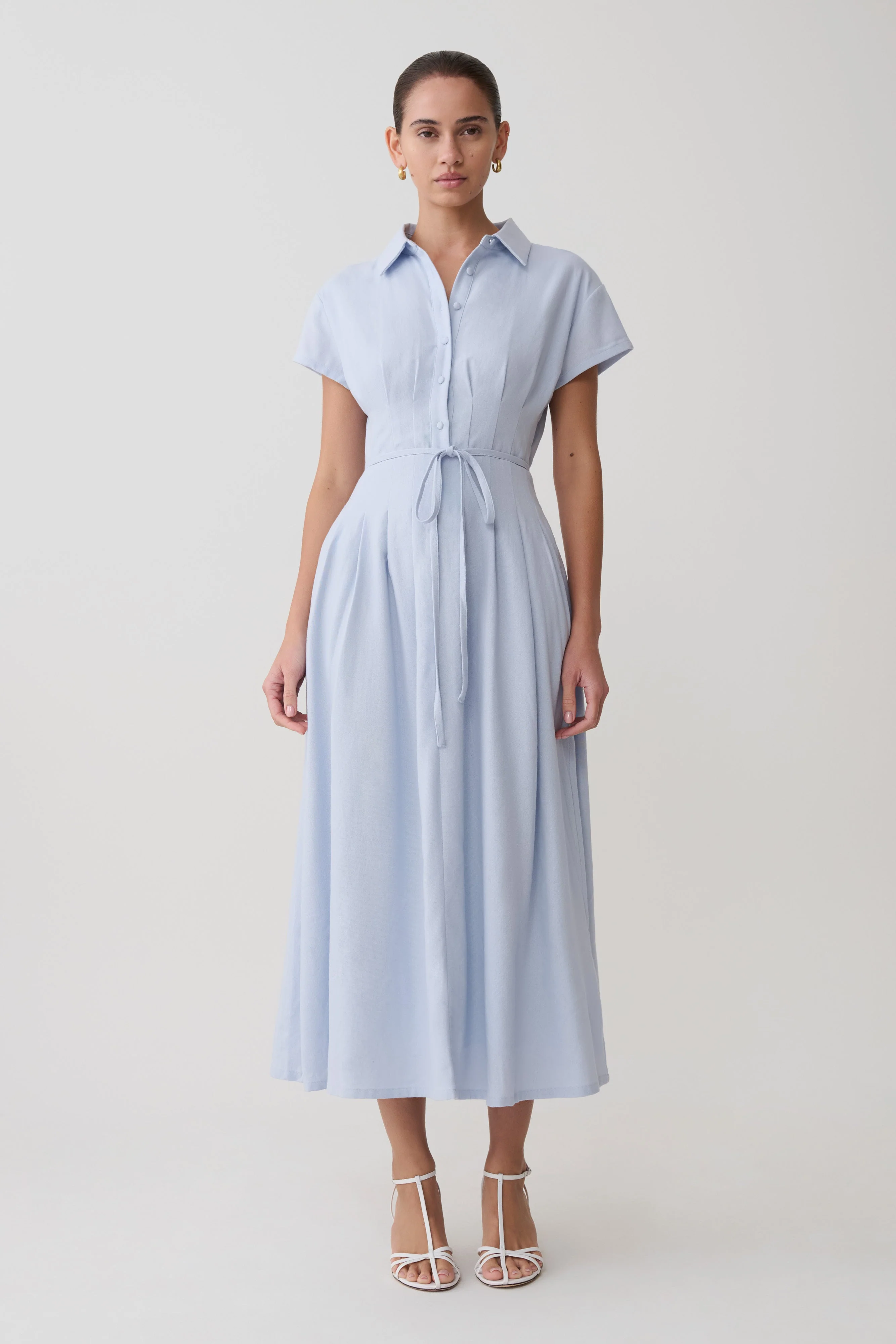 Aysha Buttoned Linen Midi Dress - Cornflower Blue - Image 4