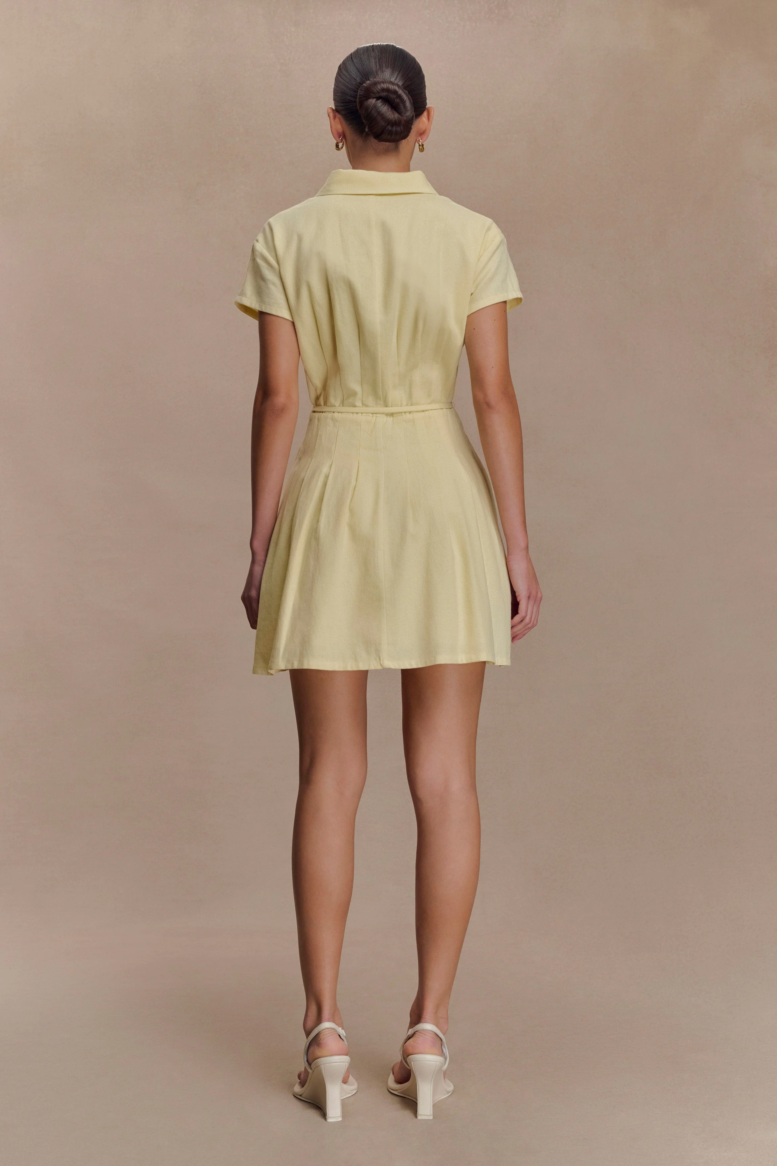 Aysha Buttoned Linen Mini Dress - Lemon - Image 3