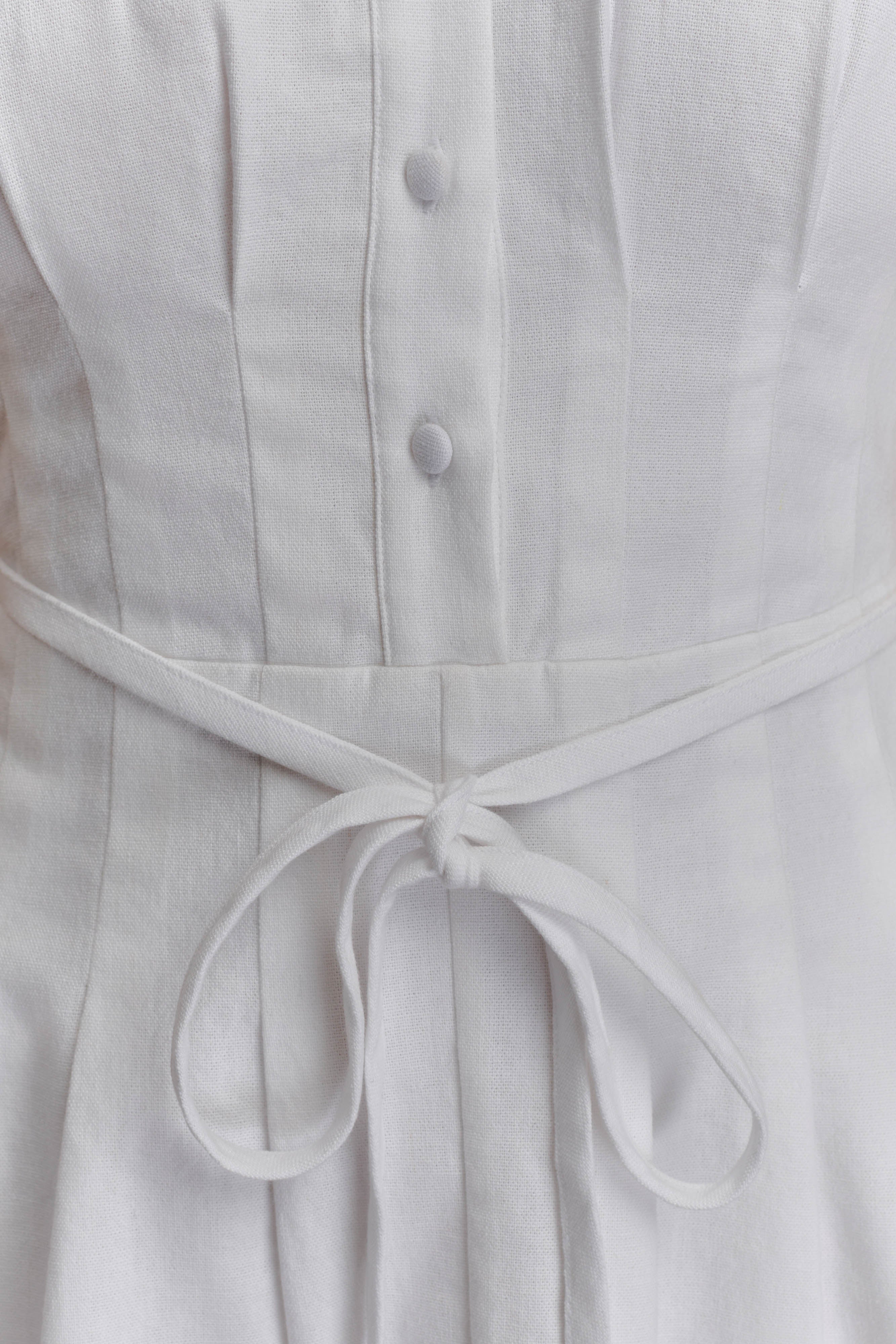 Aysha Buttoned Linen Mini Dress - White - Image 5