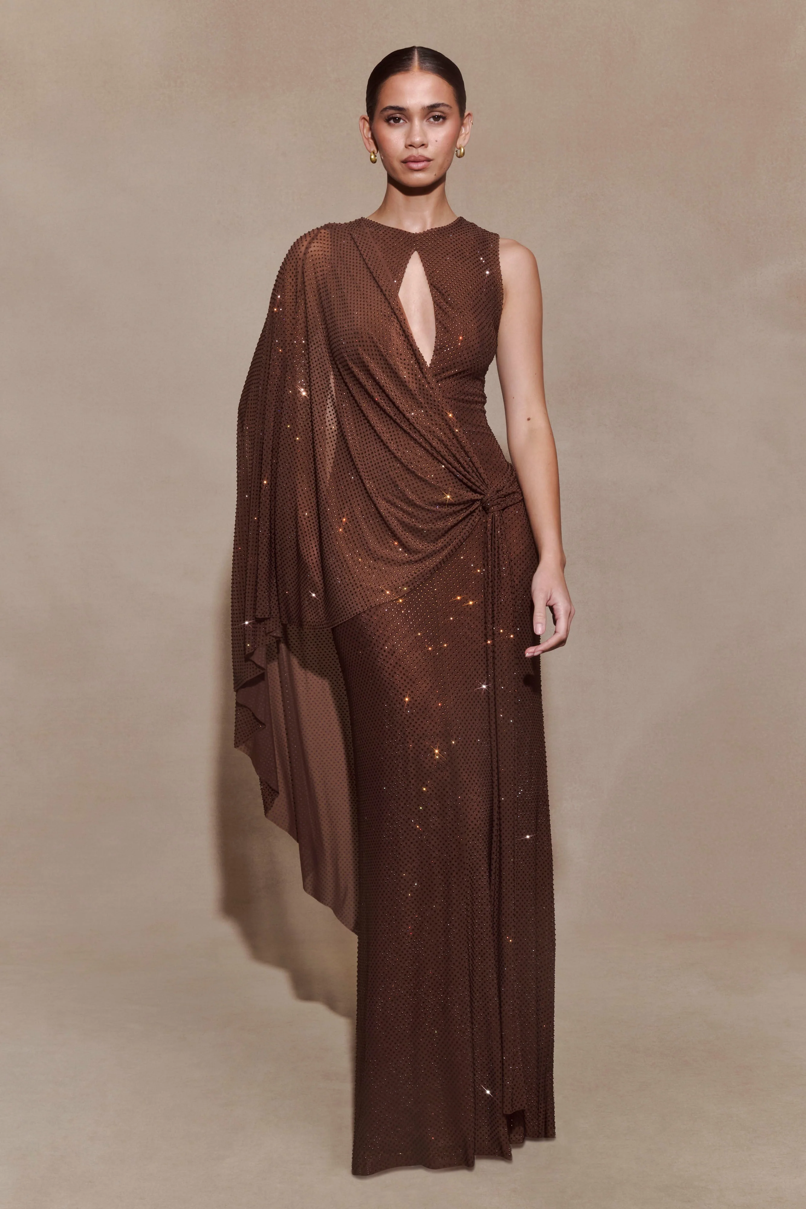 Bakari Diamante Cape Maxi Dress - Chocolate - Image 3