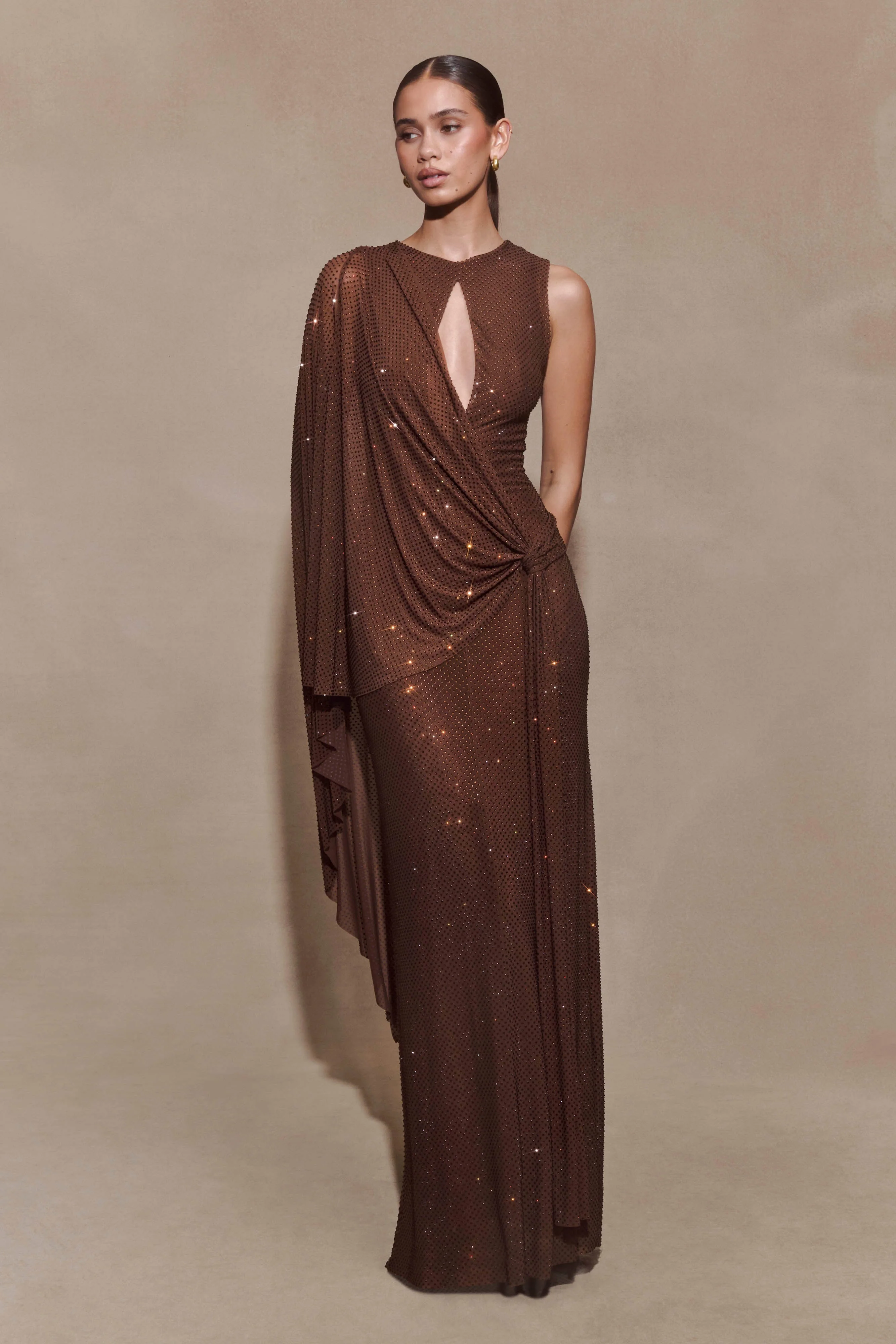 Bakari Diamante Cape Maxi Dress - Chocolate - Image 5