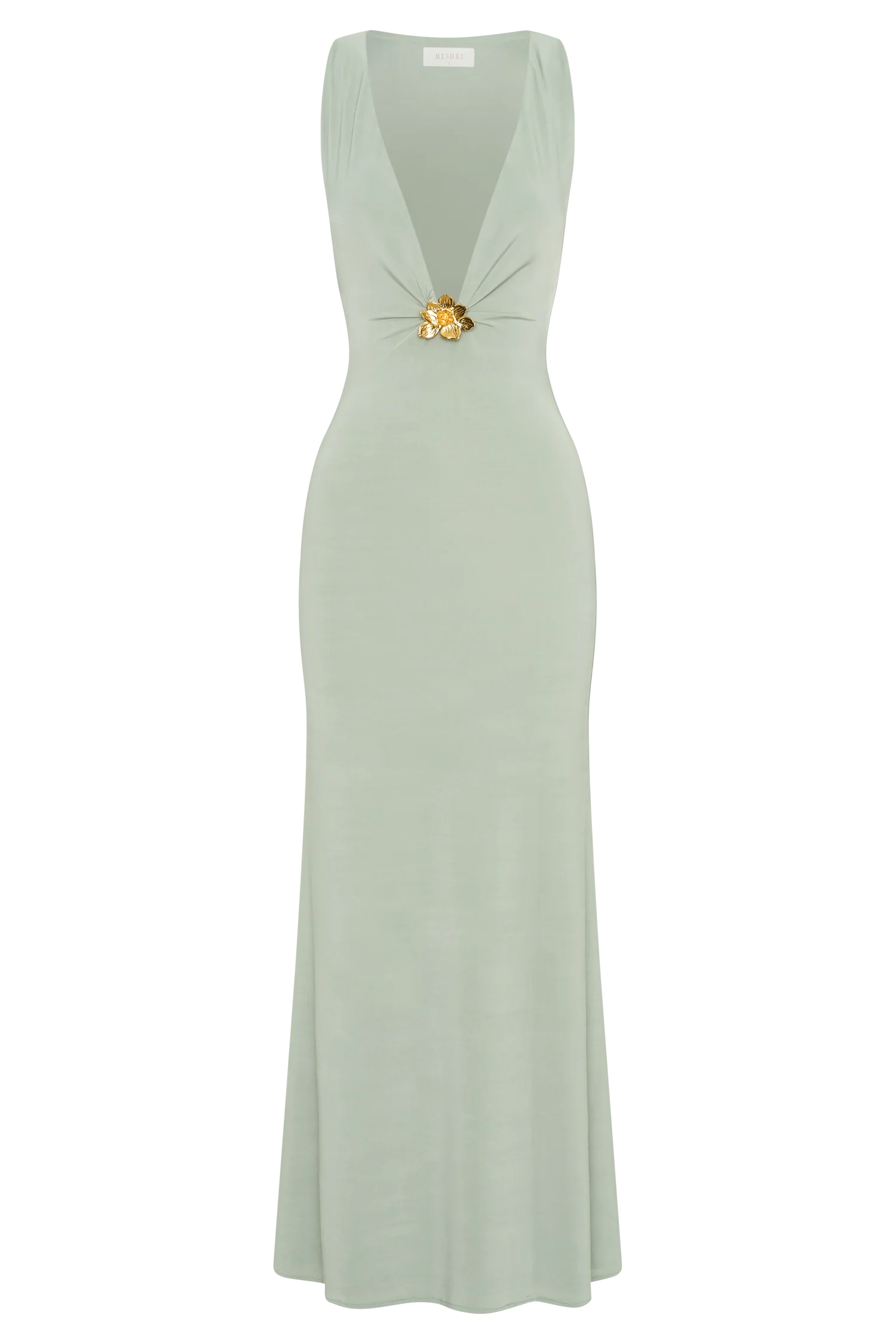 Beck Plunge Maxi Dress With Floral Hardware - Basil - Image 9
