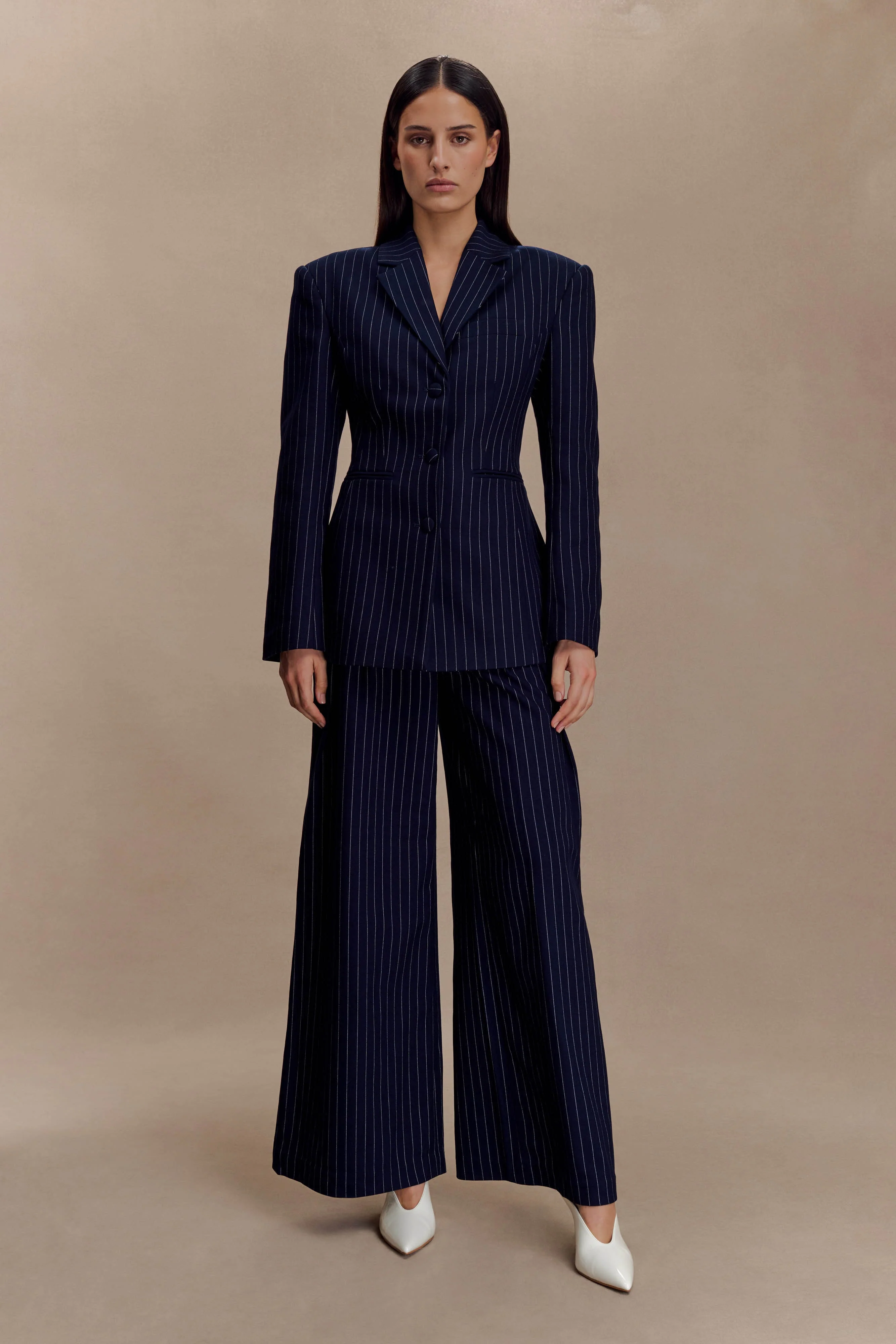 Bellamy Cinched Blazer - Navy Pinstripe - Image 5