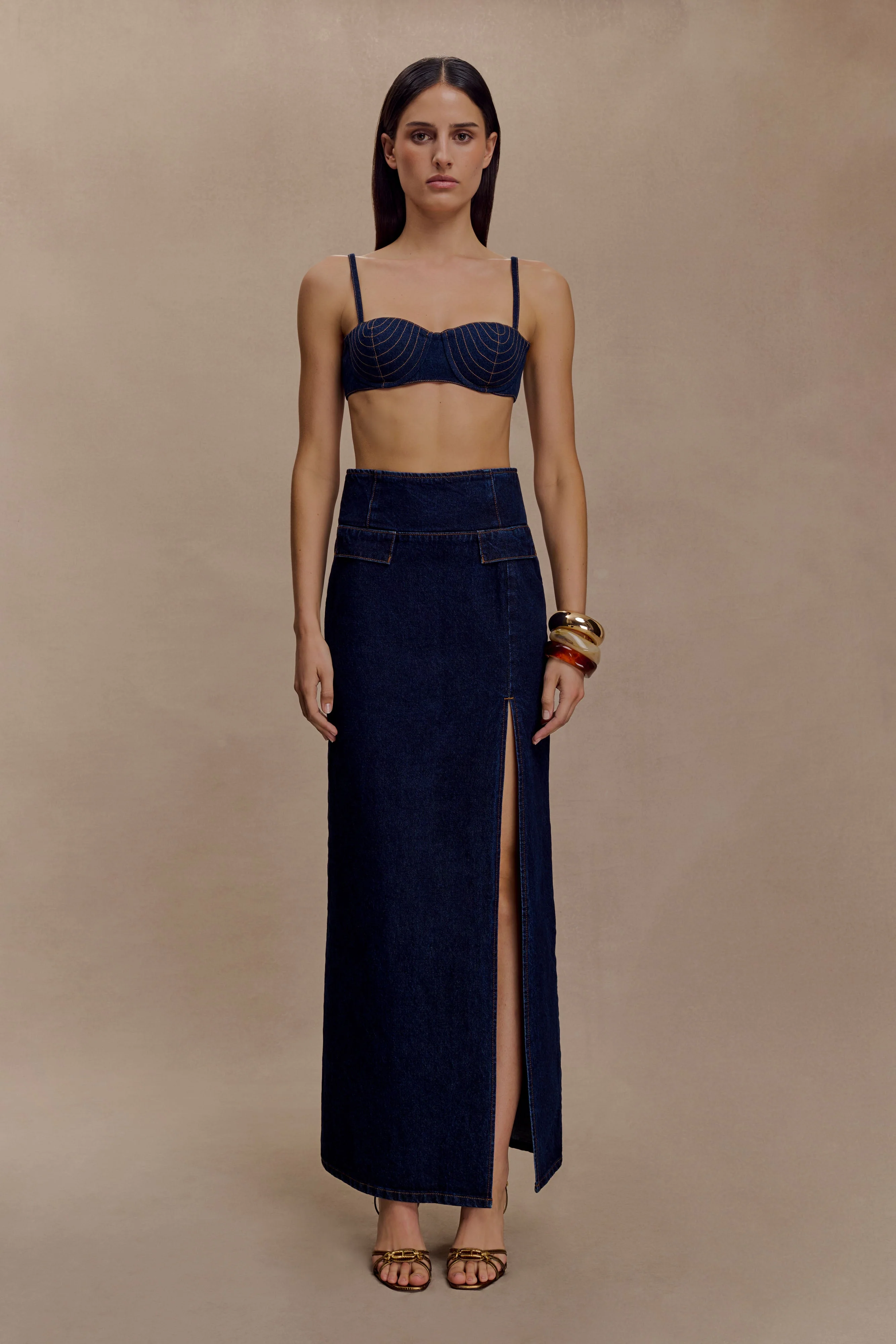 Belle Denim Cropped Bralette - Indigo Blue - Image 5