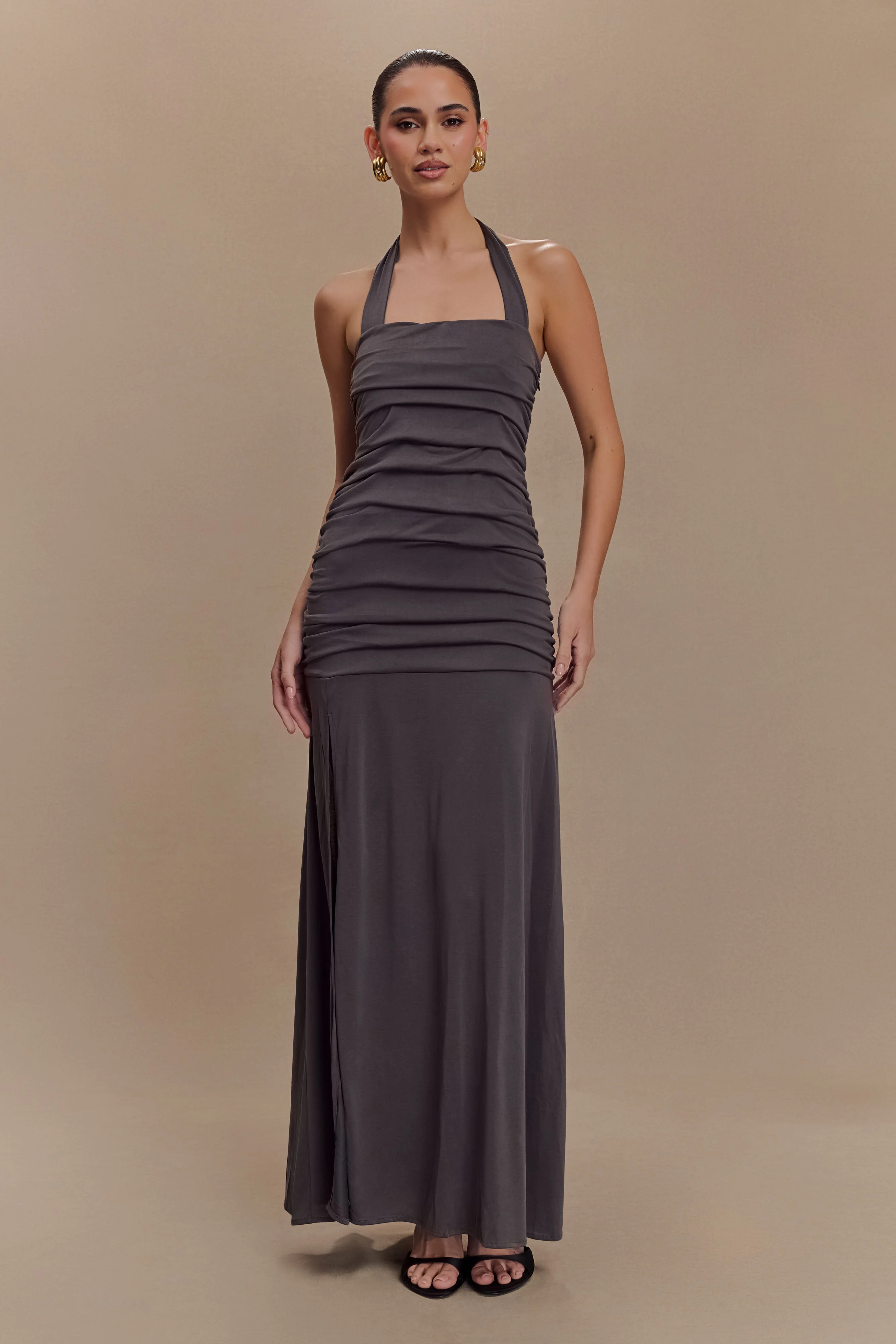 Bentley Peached Jersey Halter Maxi Dress - Charcoal - Image 5