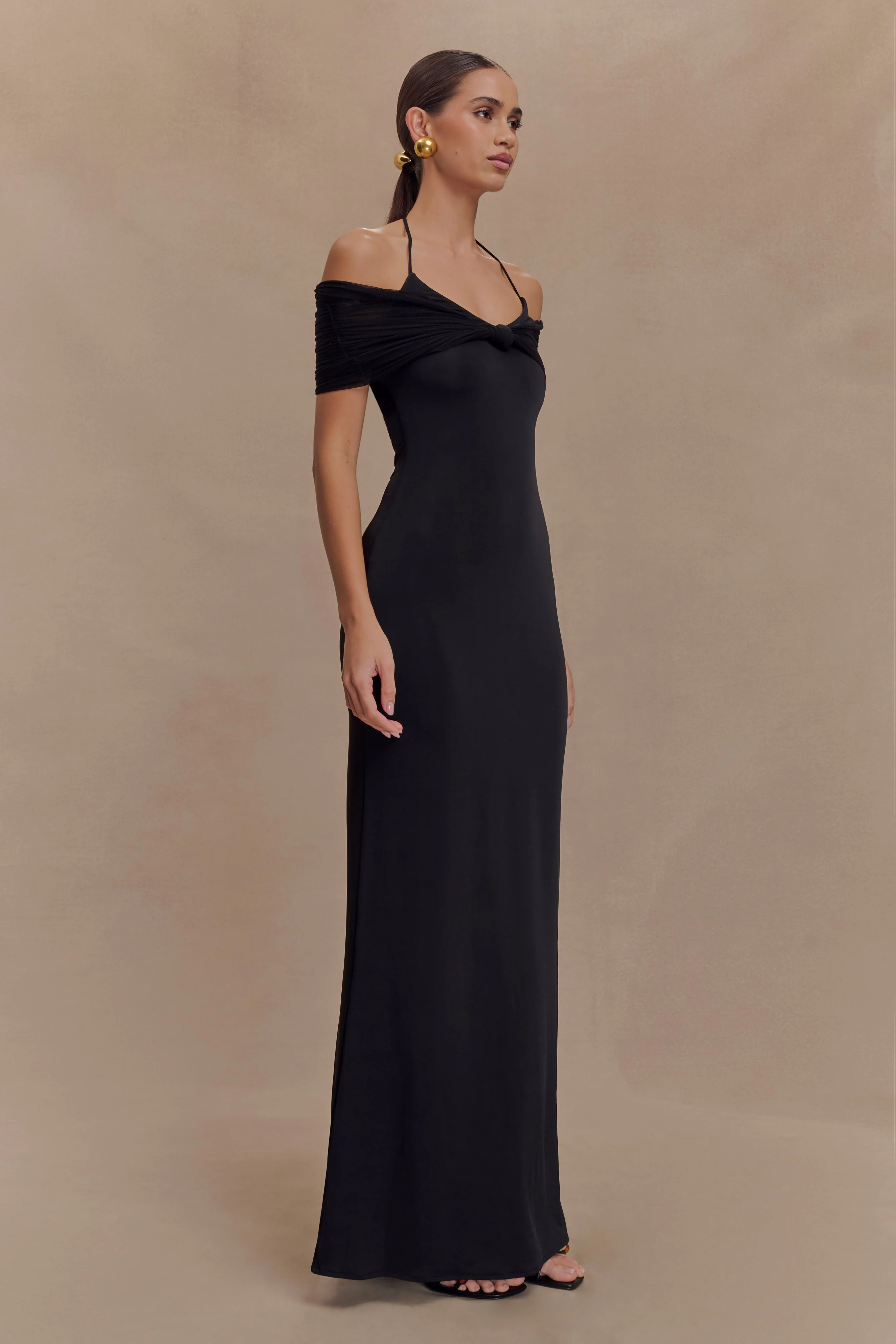 Bernadina Mesh And Slinky Halter Maxi Dress - Black - Image 4