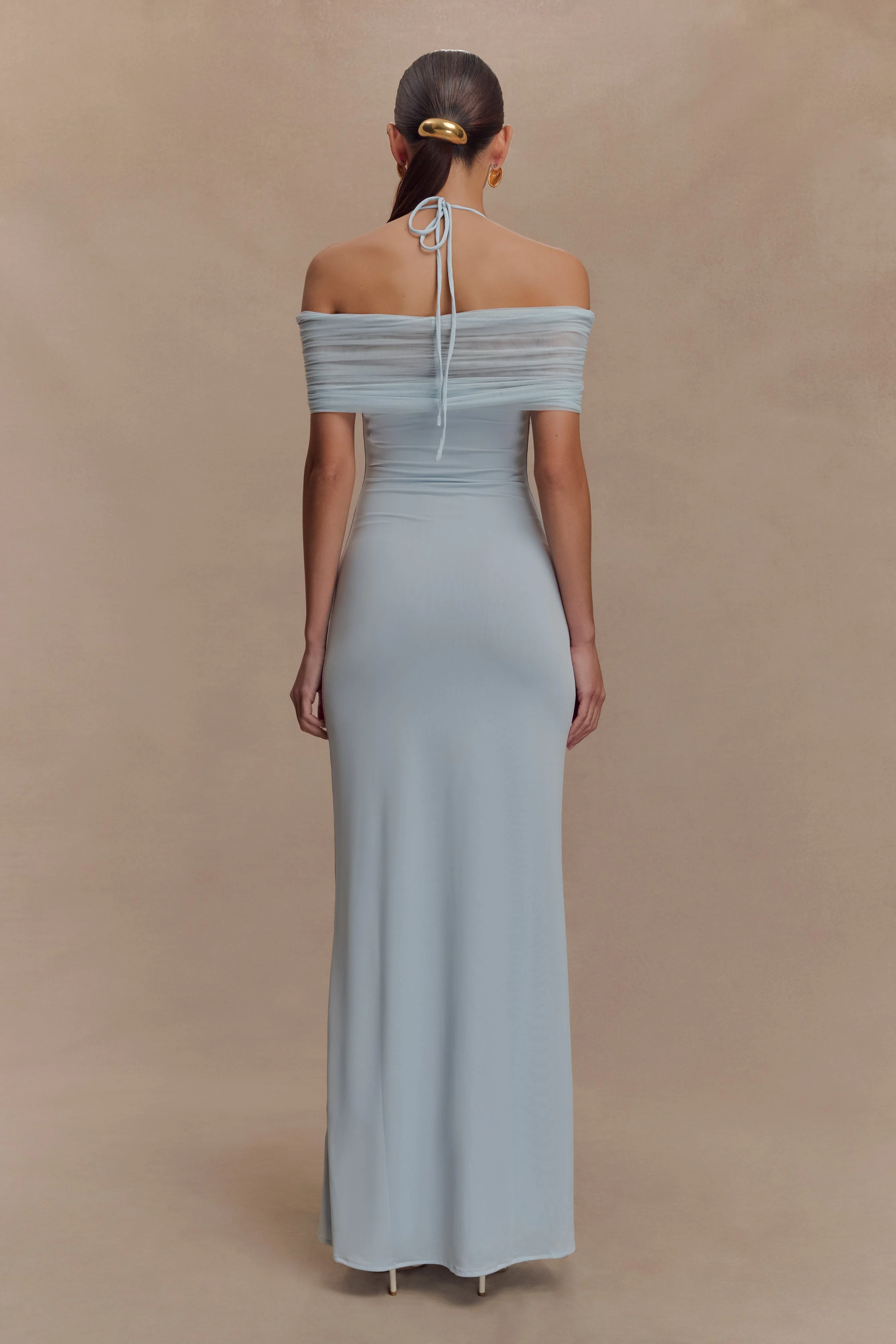 Bernadina Mesh And Slinky Halter Maxi Dress - Pale Blue - Image 2