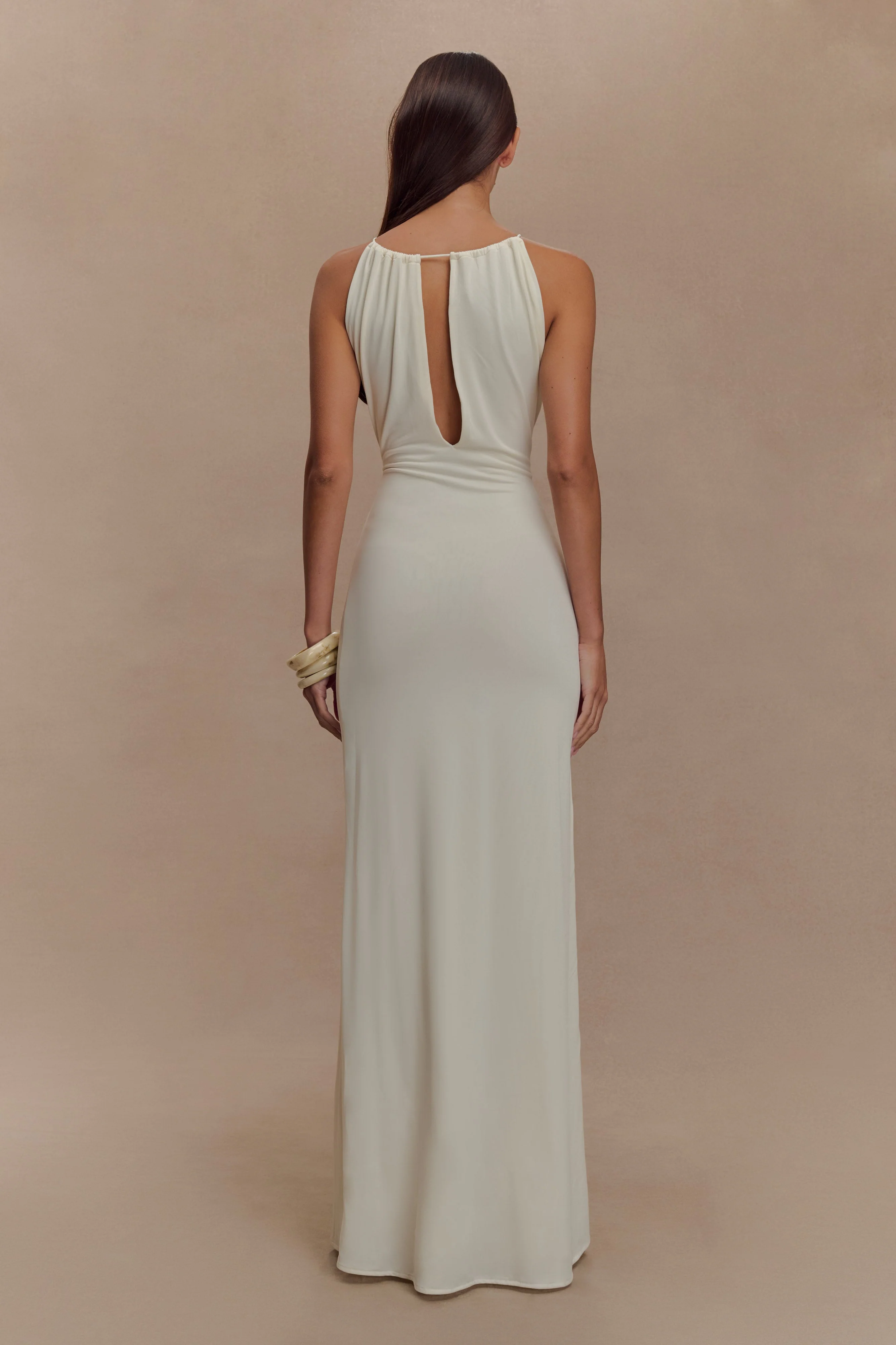 Beryl Slinky Maxi Dress With Pearls - Ivory - Image 3