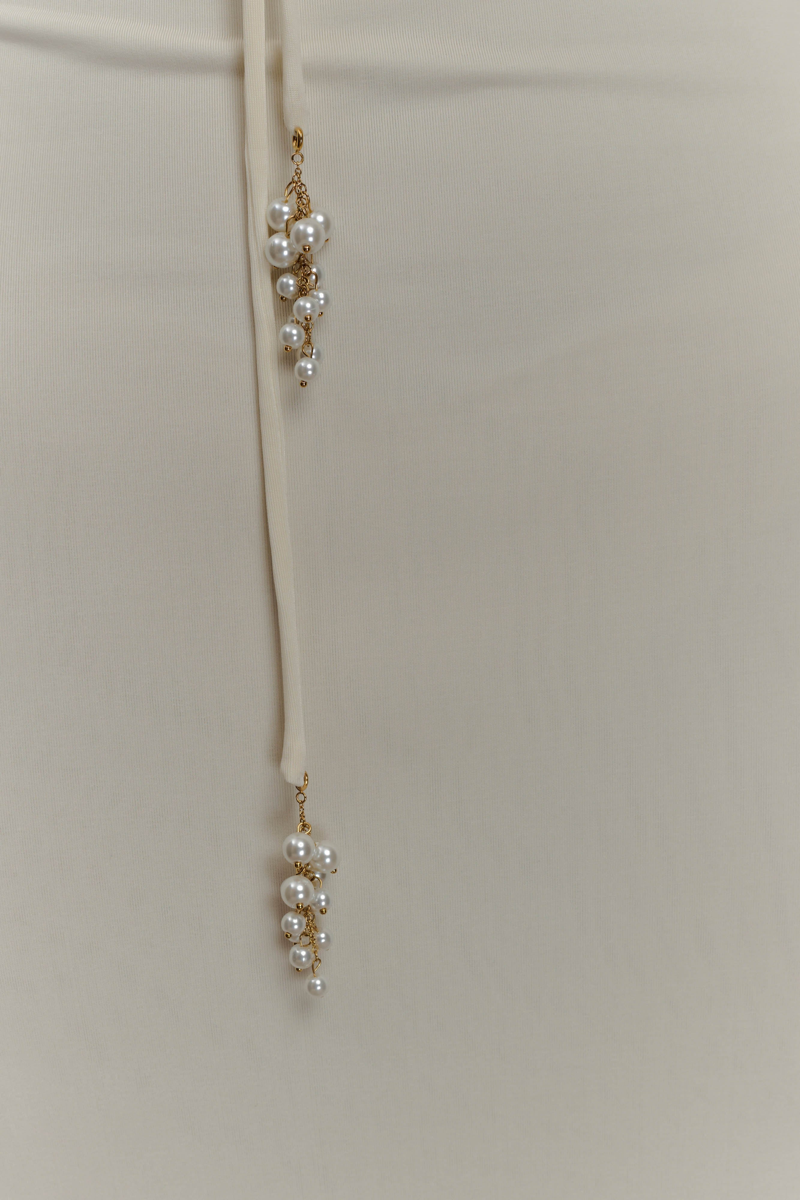 Beryl Slinky Maxi Dress With Pearls - Ivory - Image 7