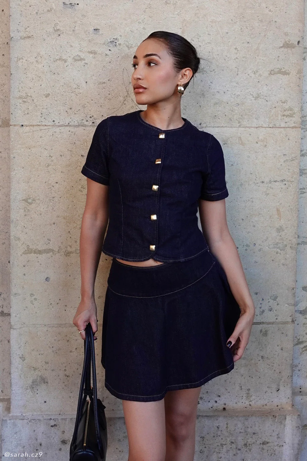 Bethany Short Sleeve Buttoned Denim Top - Washed Indigo Blue - Image 7