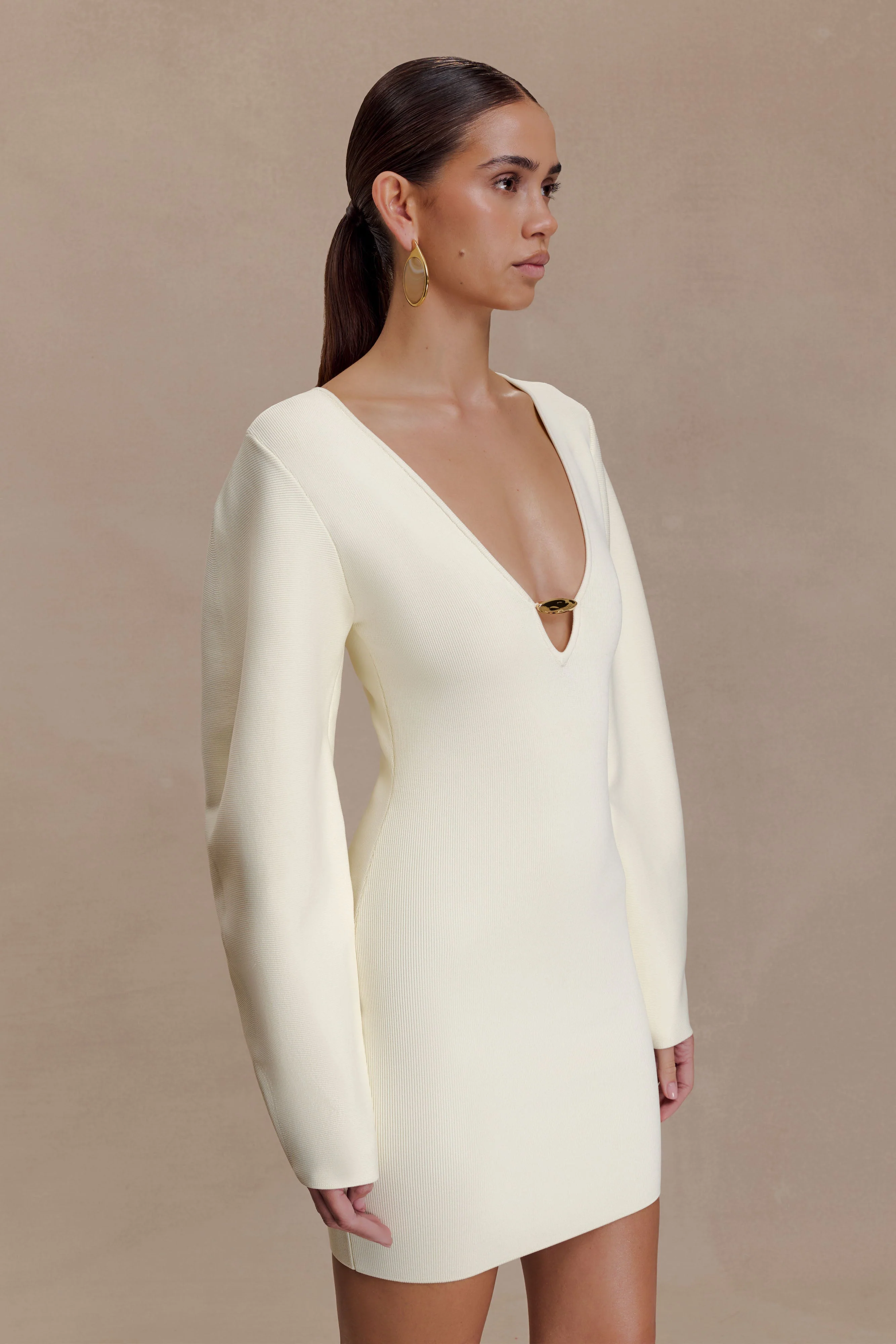 Billy Balloon Sleeve Knit Mini Dress - Ivory - Image 5