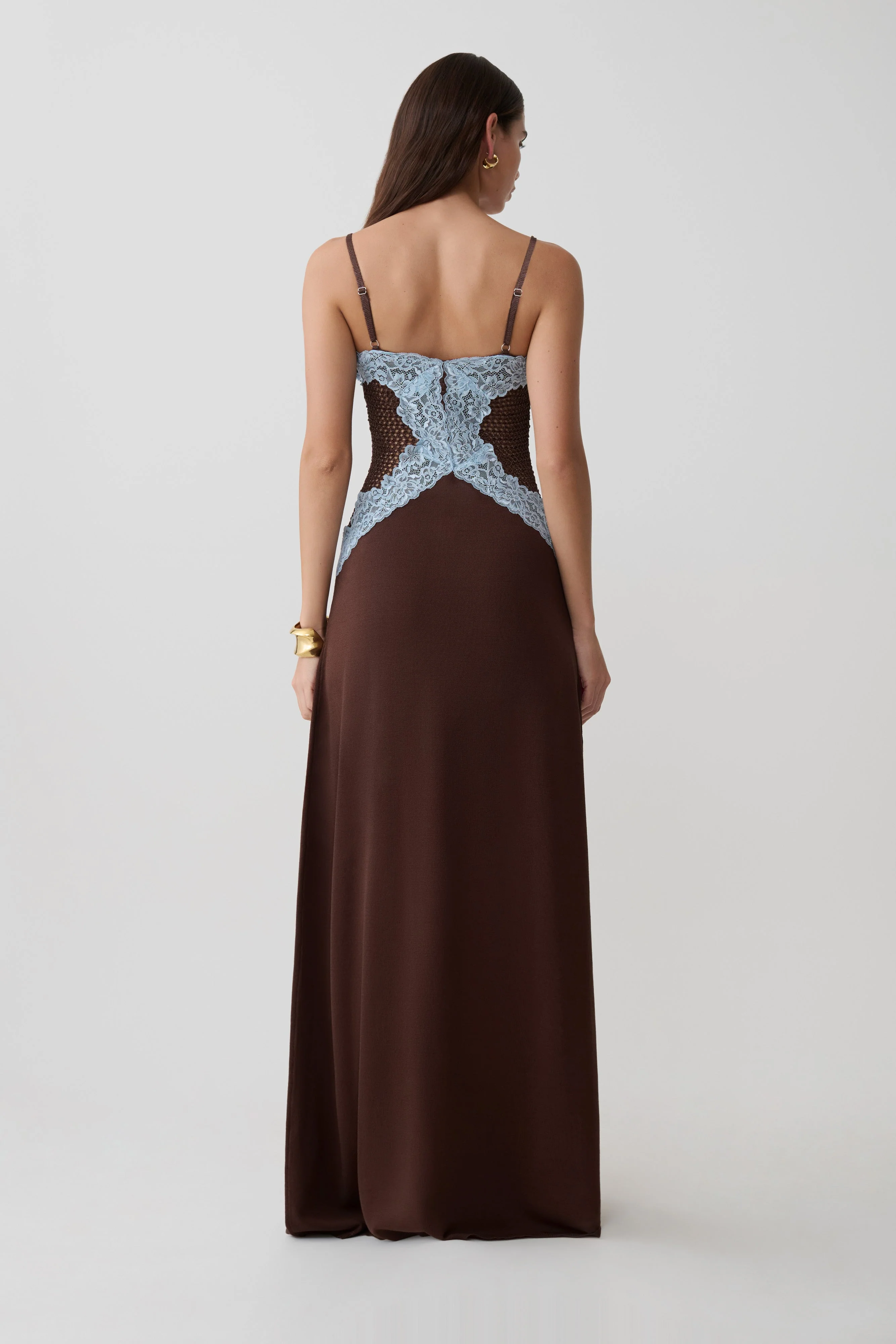 Bray Knit & Lace Maxi Dress - Chocolate/Blue - Image 2