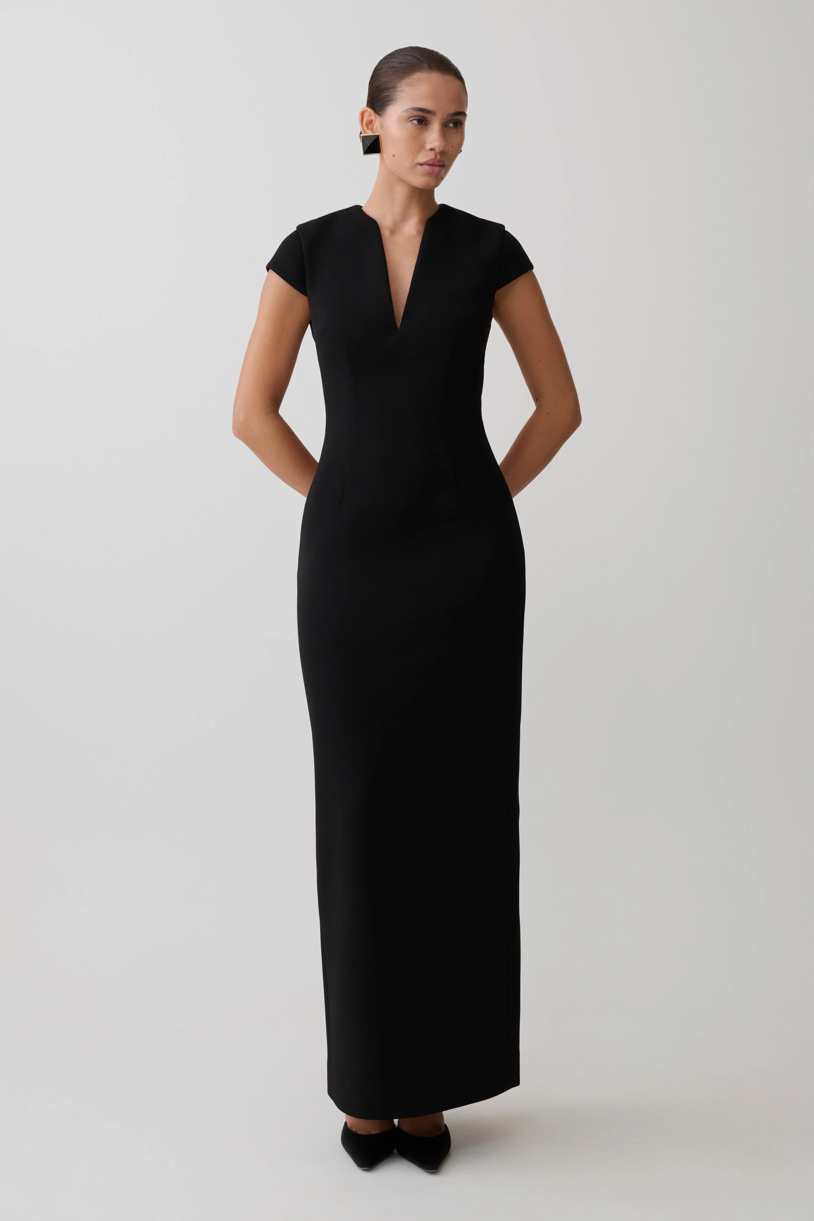 Briella V Neck Suiting Maxi Dress - Black - Image 3